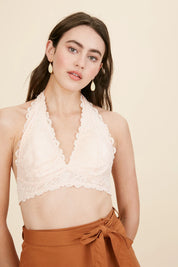 LISTICLE Removable Pad Floral Lace Halter Bralette on Simply Obsessed