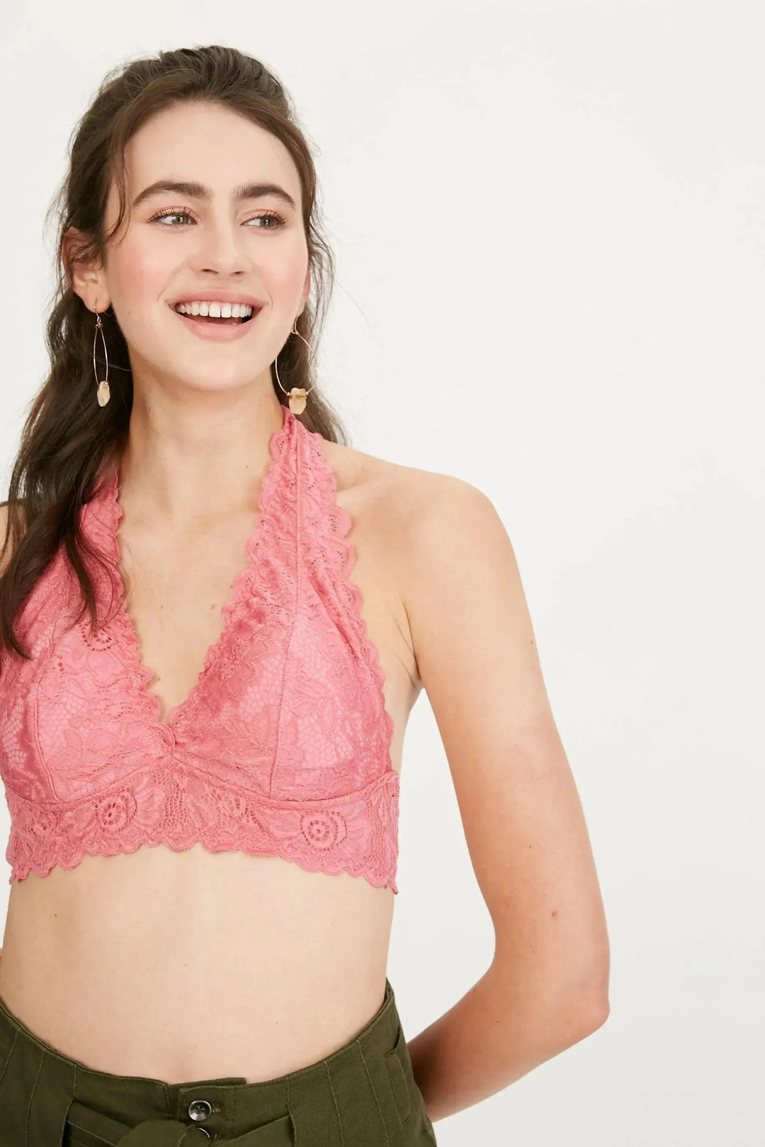 LISTICLE Removable Pad Floral Lace Halter Neck Bralette - Rapture Rose on Simply Obsessed