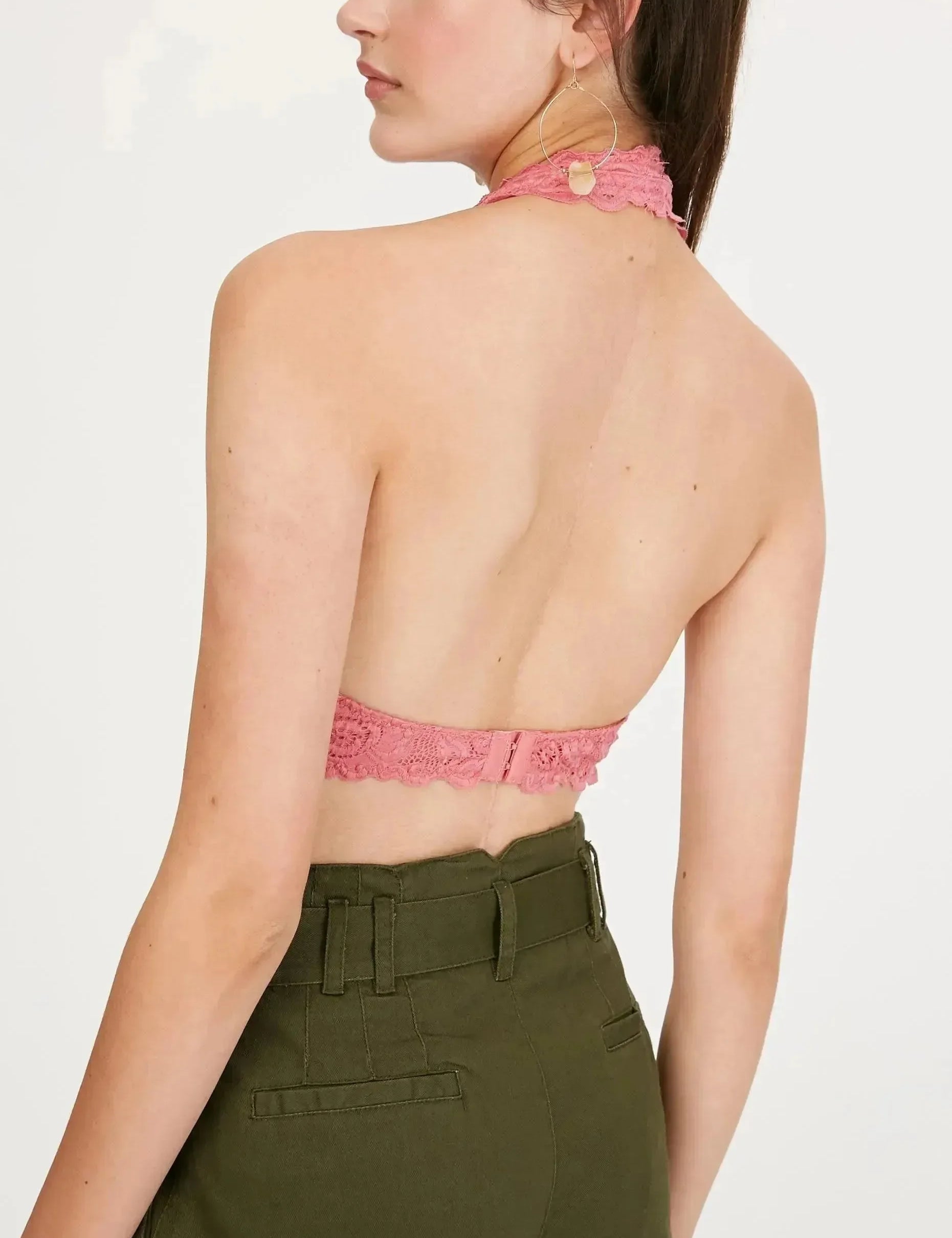 LISTICLE Removable Pad Floral Lace Halter Neck Bralette - Rapture Rose on Simply Obsessed