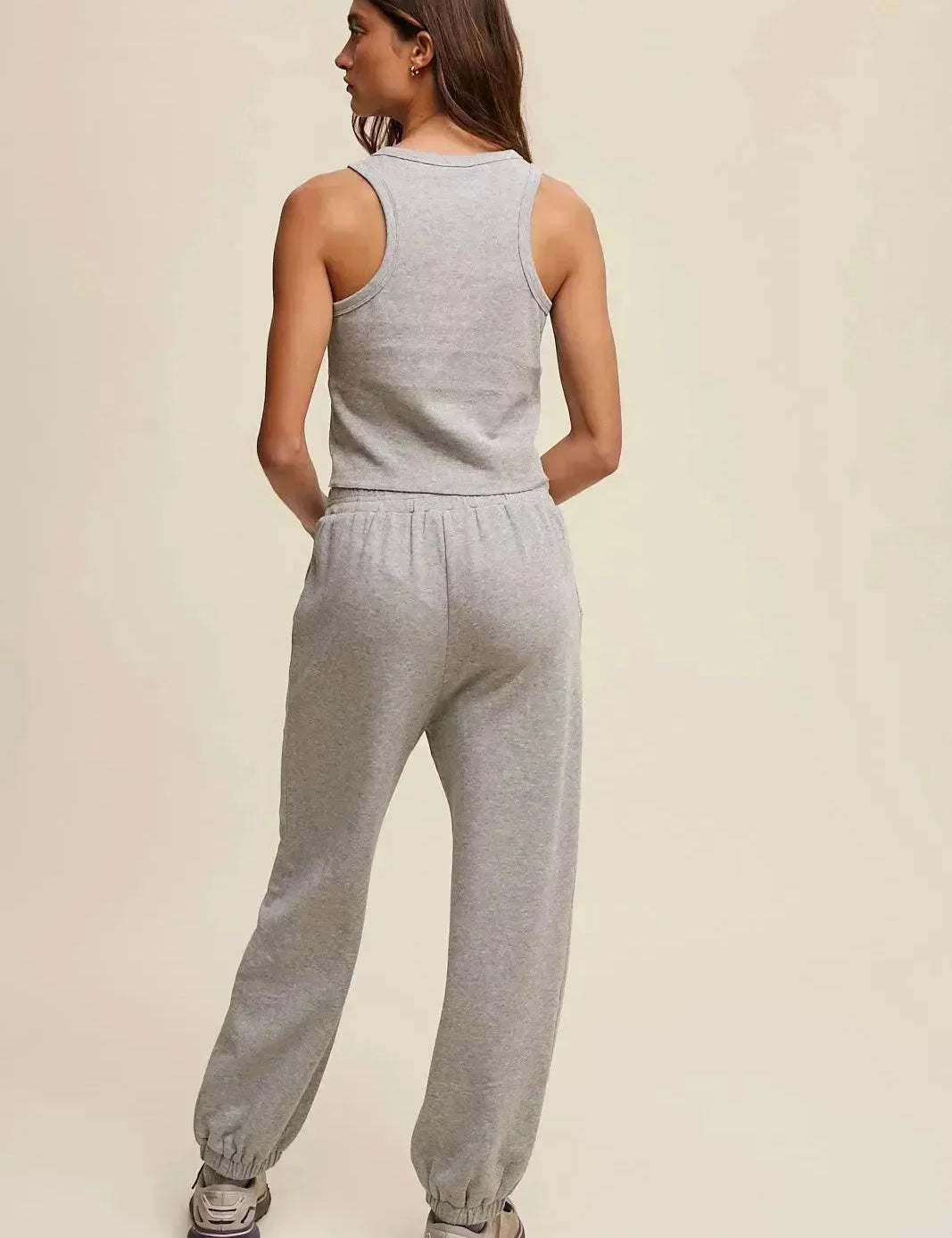 LISTICLE Ribbed Crop Top & Jogger Pant Knit Set - Heather Grey on Simply Obsessed