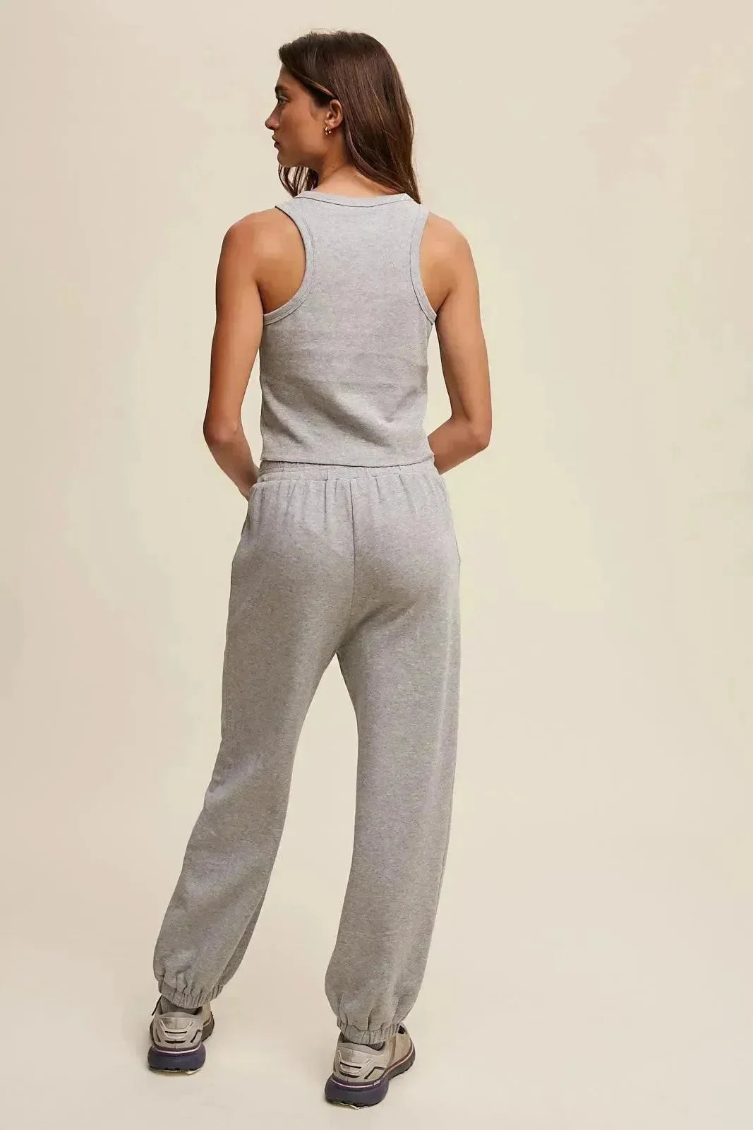 LISTICLE Ribbed Crop Top & Jogger Pant Knit Set - Heather Grey on Simply Obsessed