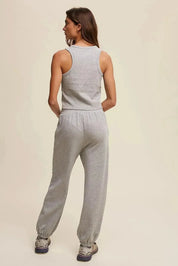 LISTICLE Ribbed Crop Top & Jogger Pant Knit Set - Heather Grey on Simply Obsessed