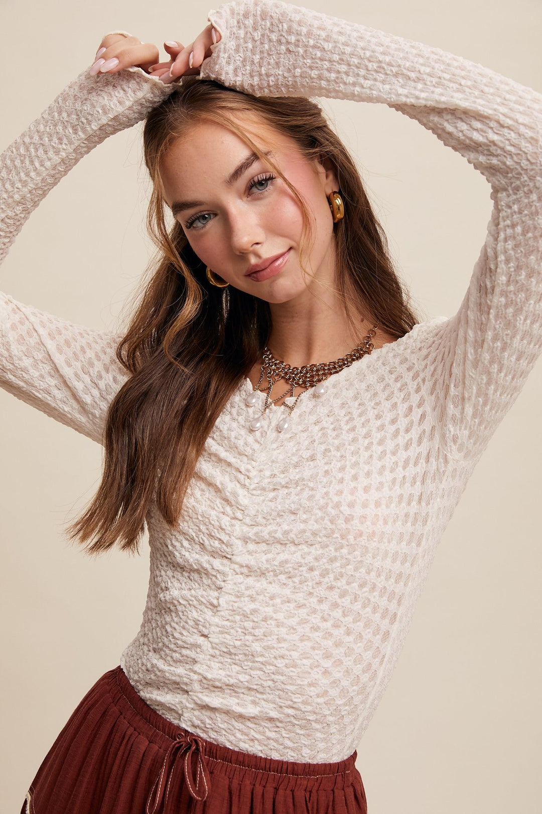 LISTICLE Ruched Textured Long Sleeve Top on Simply Obsessed