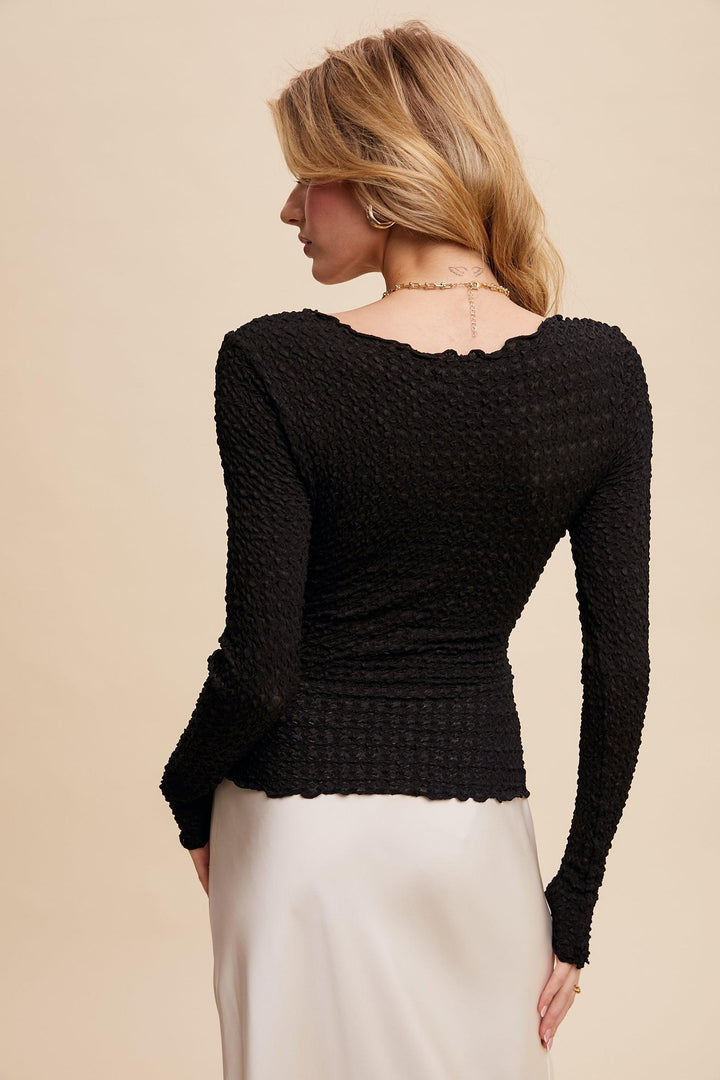 LISTICLE Ruched Textured Long Sleeve Top on Simply Obsessed