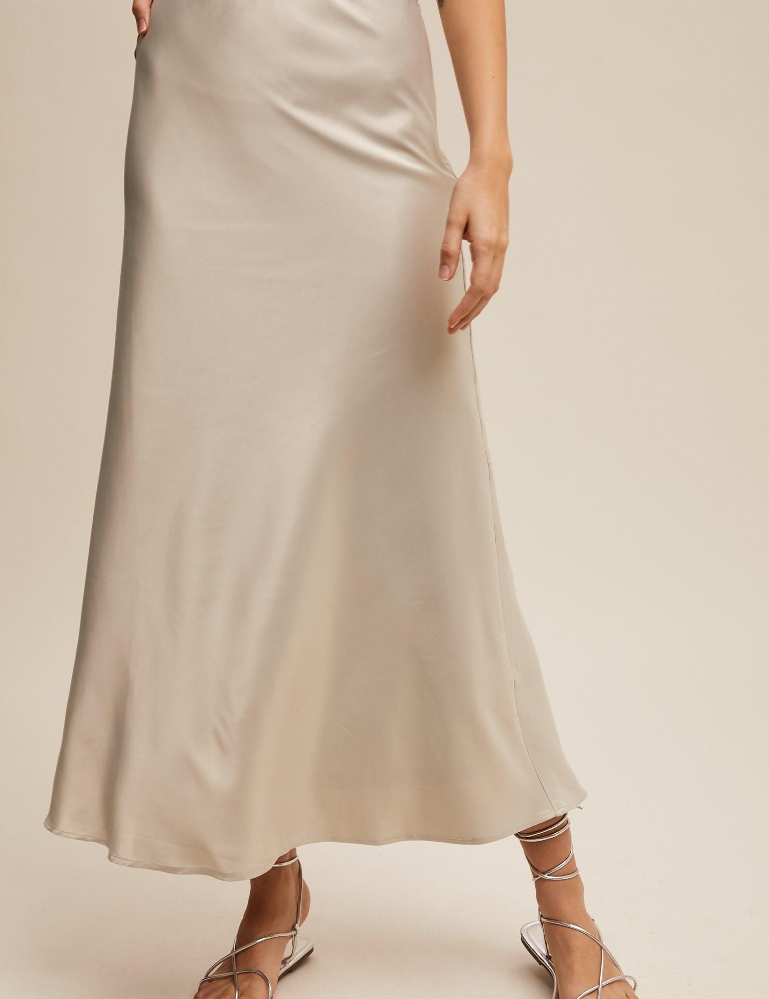 LISTICLE Satin Midi Slip Skirt - DOVE on Simply Obsessed
