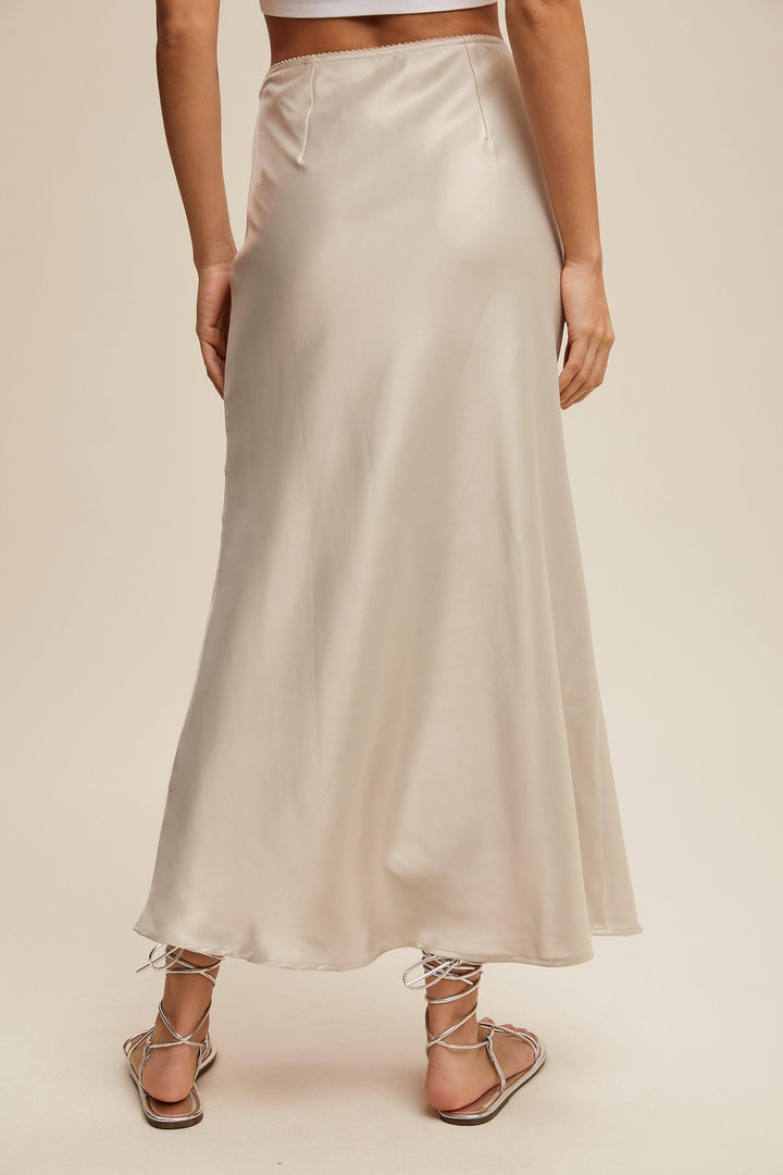 LISTICLE Satin Midi Slip Skirt - DOVE on Simply Obsessed