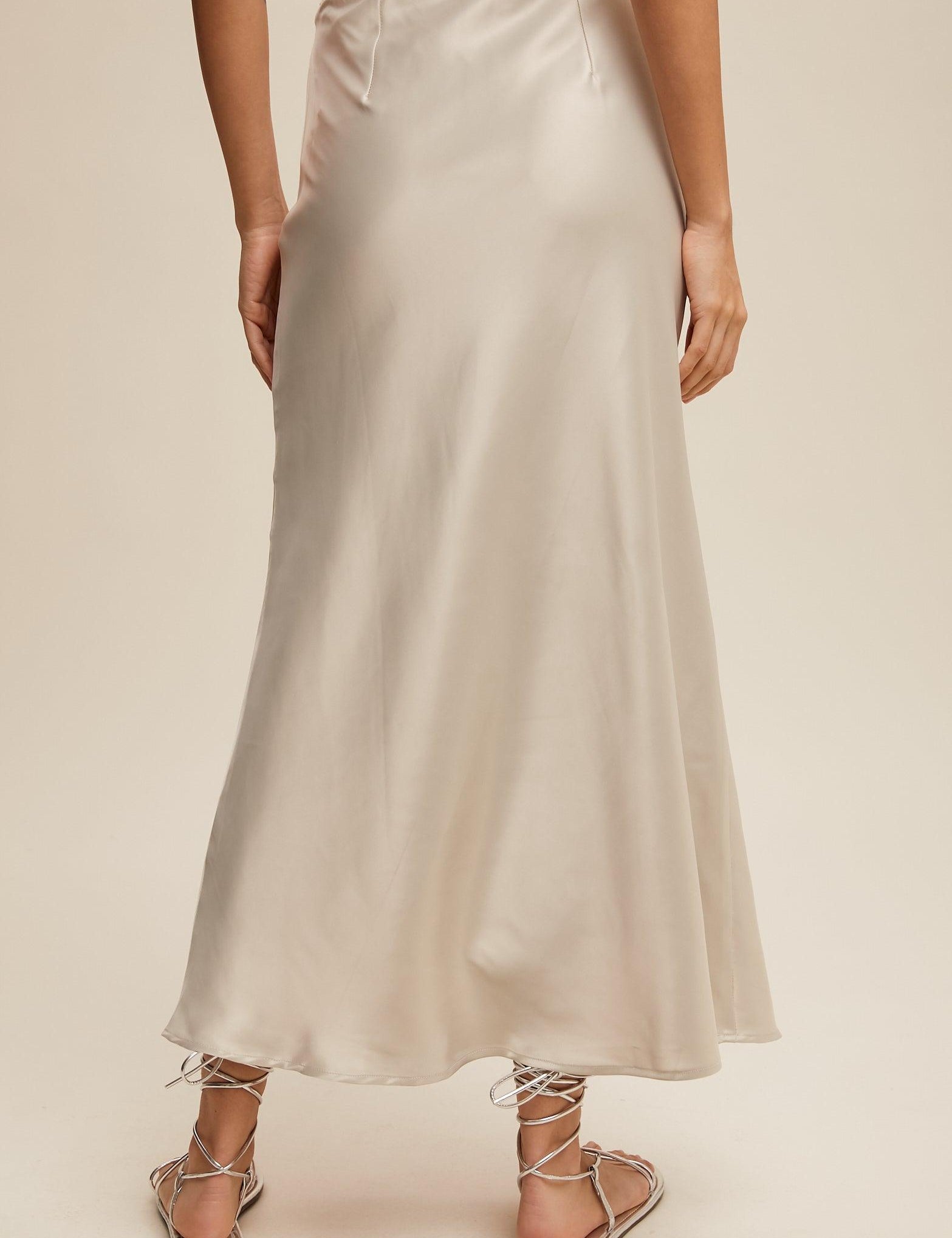 LISTICLE Satin Midi Slip Skirt - DOVE on Simply Obsessed