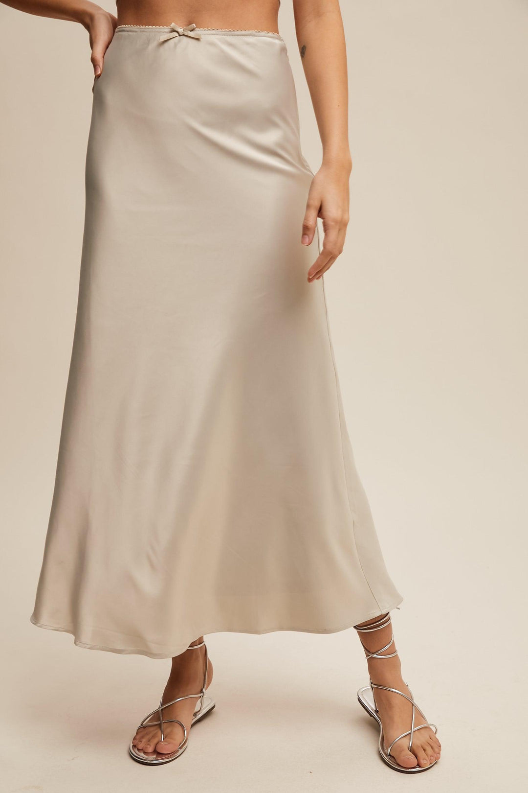 LISTICLE Satin Midi Slip Skirt - DOVE on Simply Obsessed