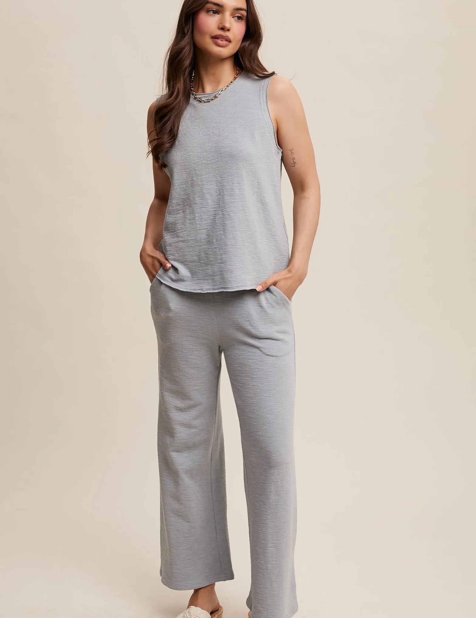 LISTICLE Soft Knit Tank and Sweatpant Set - SLATE BLUE on Simply Obsessed