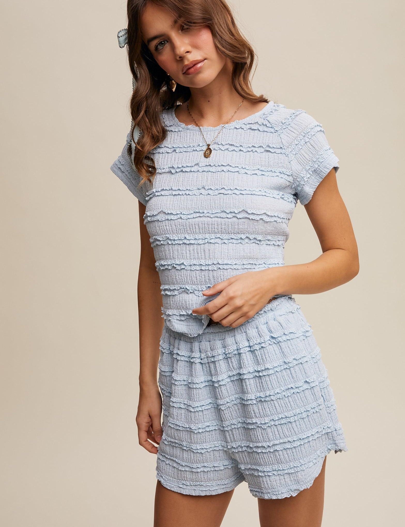 LISTICLE Textured Ruffle Top and Shorts Set on Simply Obsessed