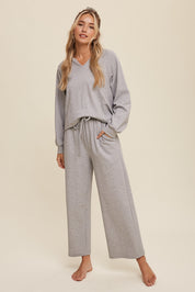 LISTICLE V-Neck Stretchy Sweat Set - HEATHER GREY on Simply Obsessed