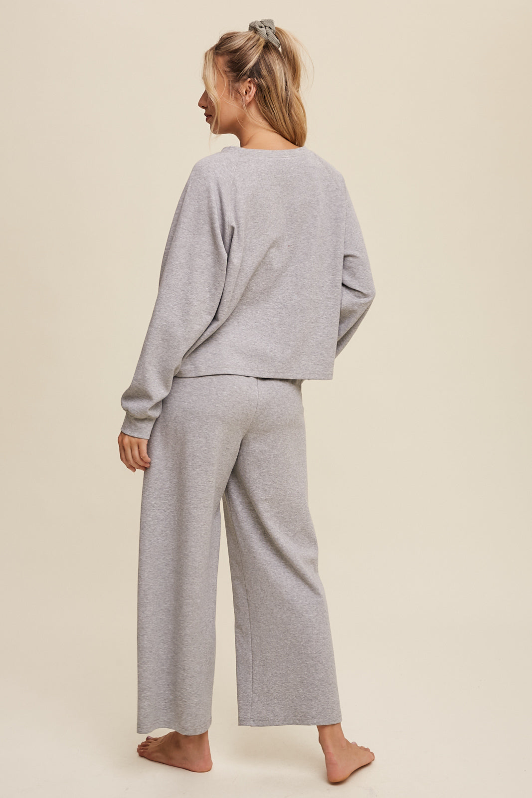LISTICLE V-Neck Stretchy Sweat Set - HEATHER GREY on Simply Obsessed