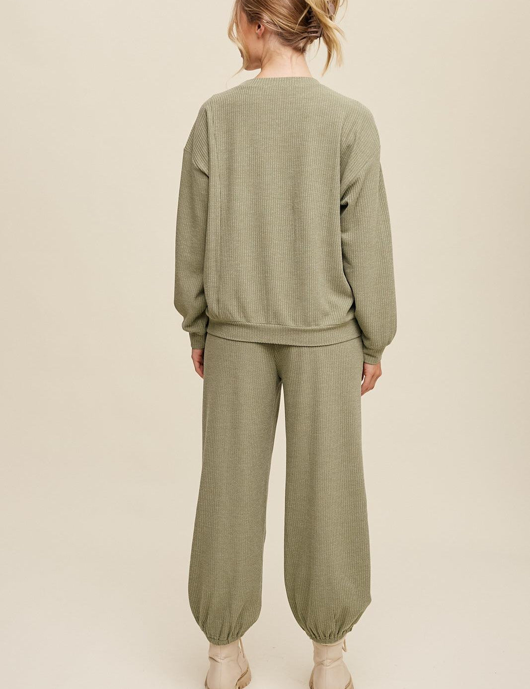 LISTICLE Waffle Knit Long Sleeve Jogger Pant Set - OLIVE on Simply Obsessed