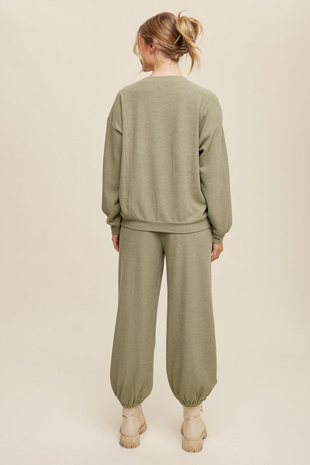 LISTICLE Waffle Knit Long Sleeve Jogger Pant Set - OLIVE on Simply Obsessed