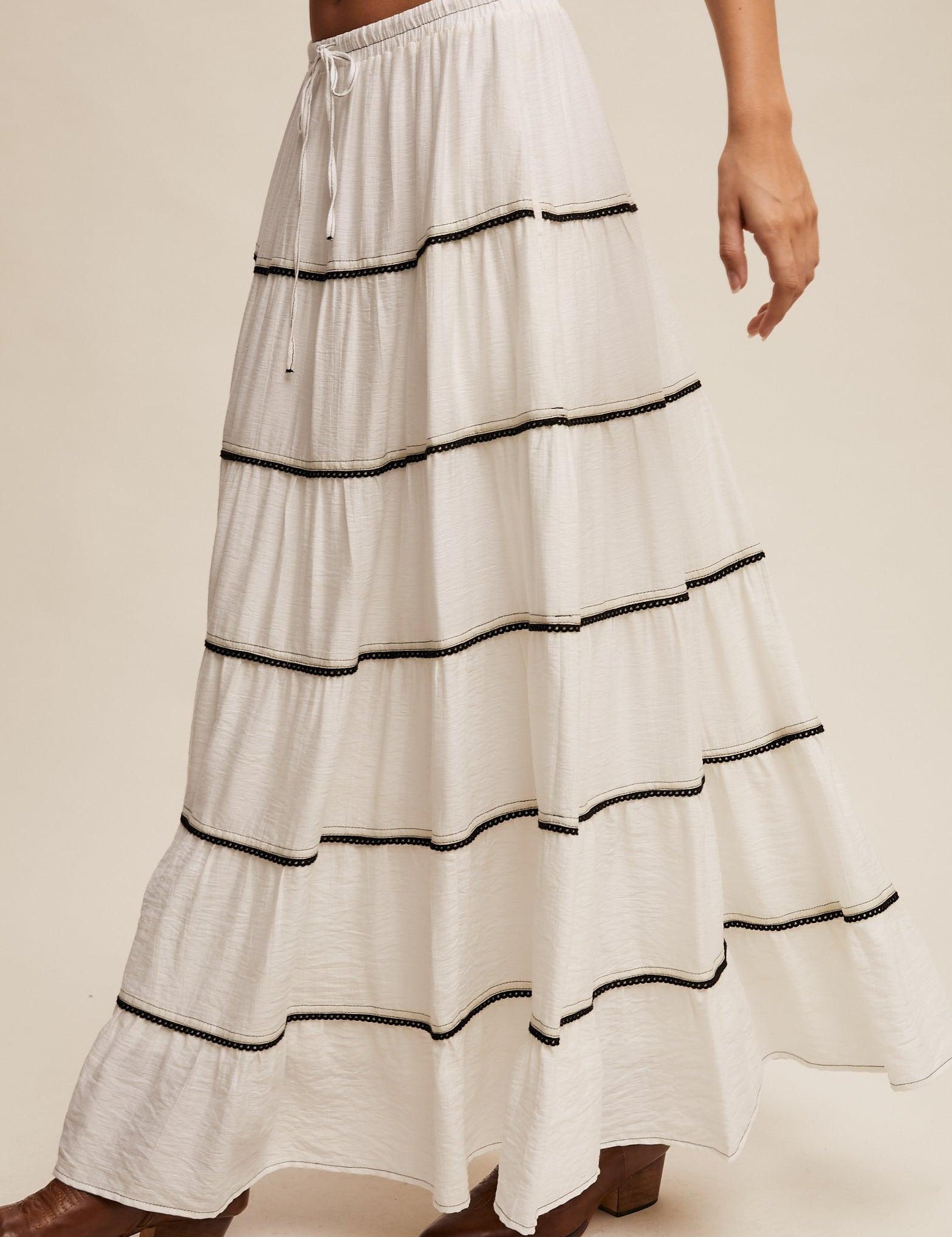 LISTICLE White Tiered Bohemian Maxi Skirt - WHITE on Simply Obsessed