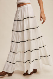 LISTICLE White Tiered Bohemian Maxi Skirt - WHITE on Simply Obsessed