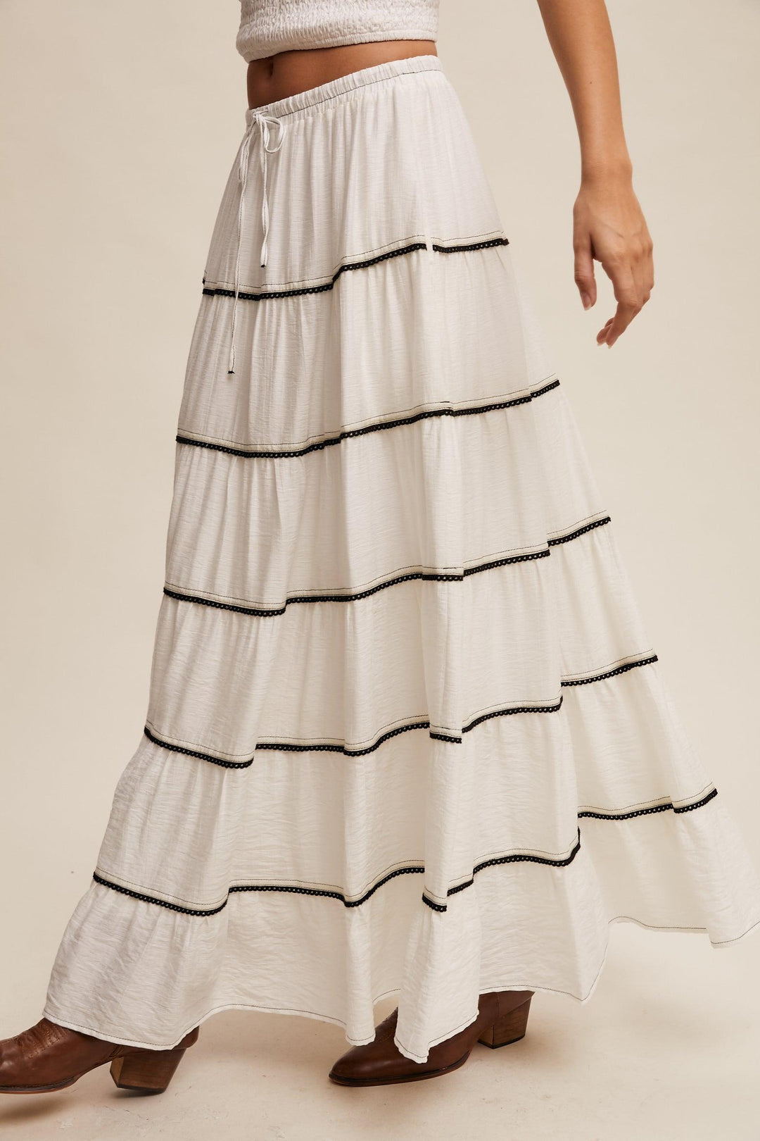 LISTICLE White Tiered Bohemian Maxi Skirt - WHITE on Simply Obsessed