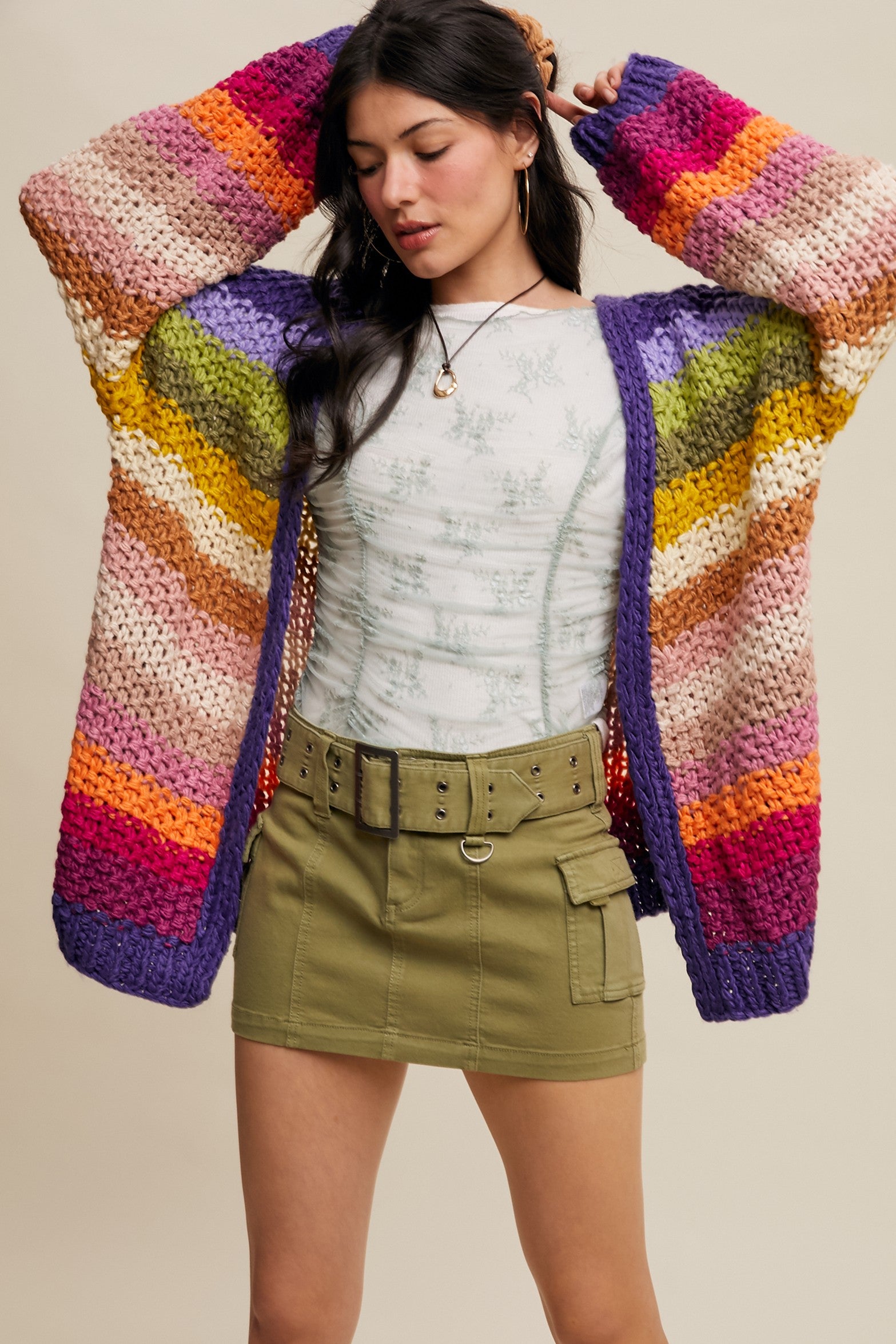 LISTICLE Hand Crochet Colorful Cardigan