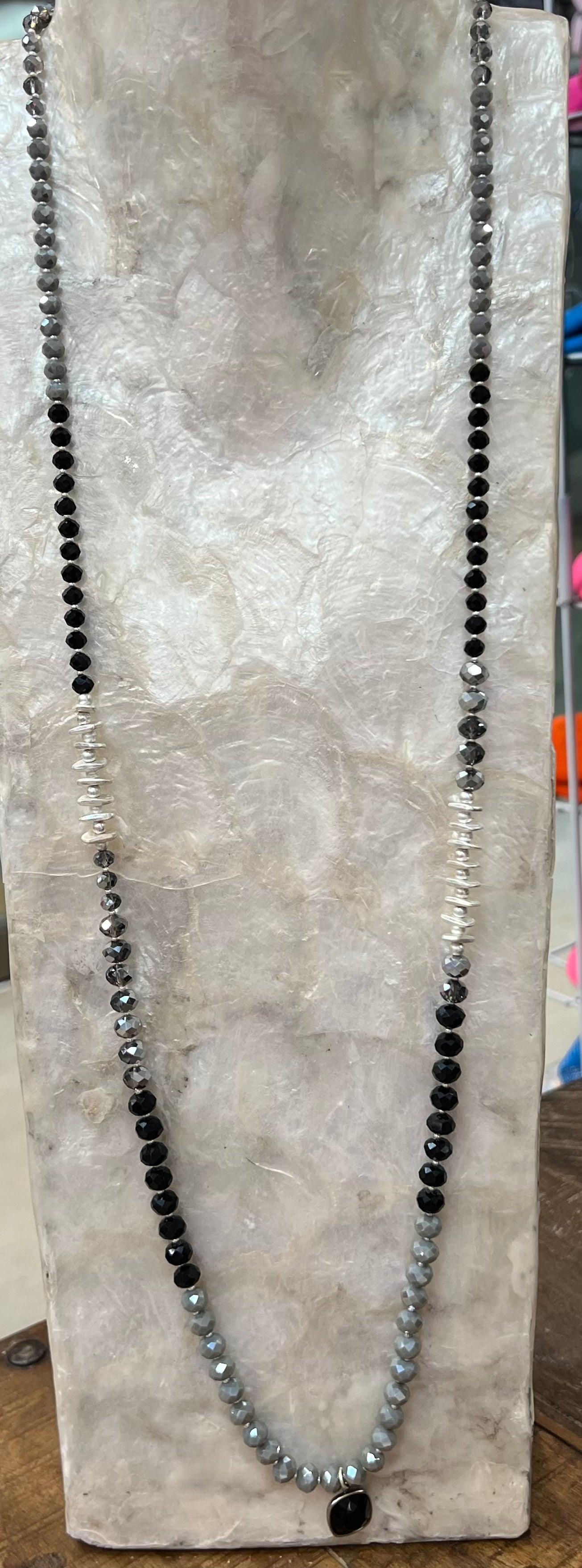 Long Grey/Black Beaded Necklace on Simply Obsessed