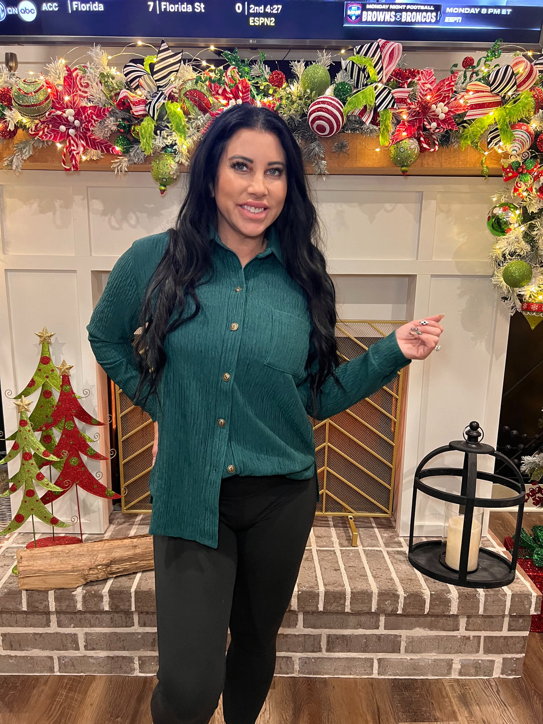Long Sleeve Button Down Top - HUNTER GREEN on Simply Obsessed