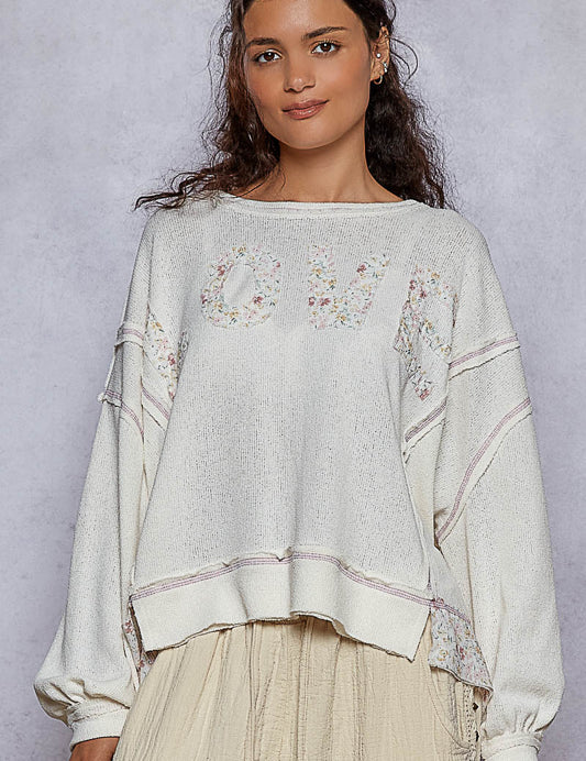 POL Oversized Stitched LOVE Sweater - IVORY. ***DOORBUSTER*** on Simply Obsessed