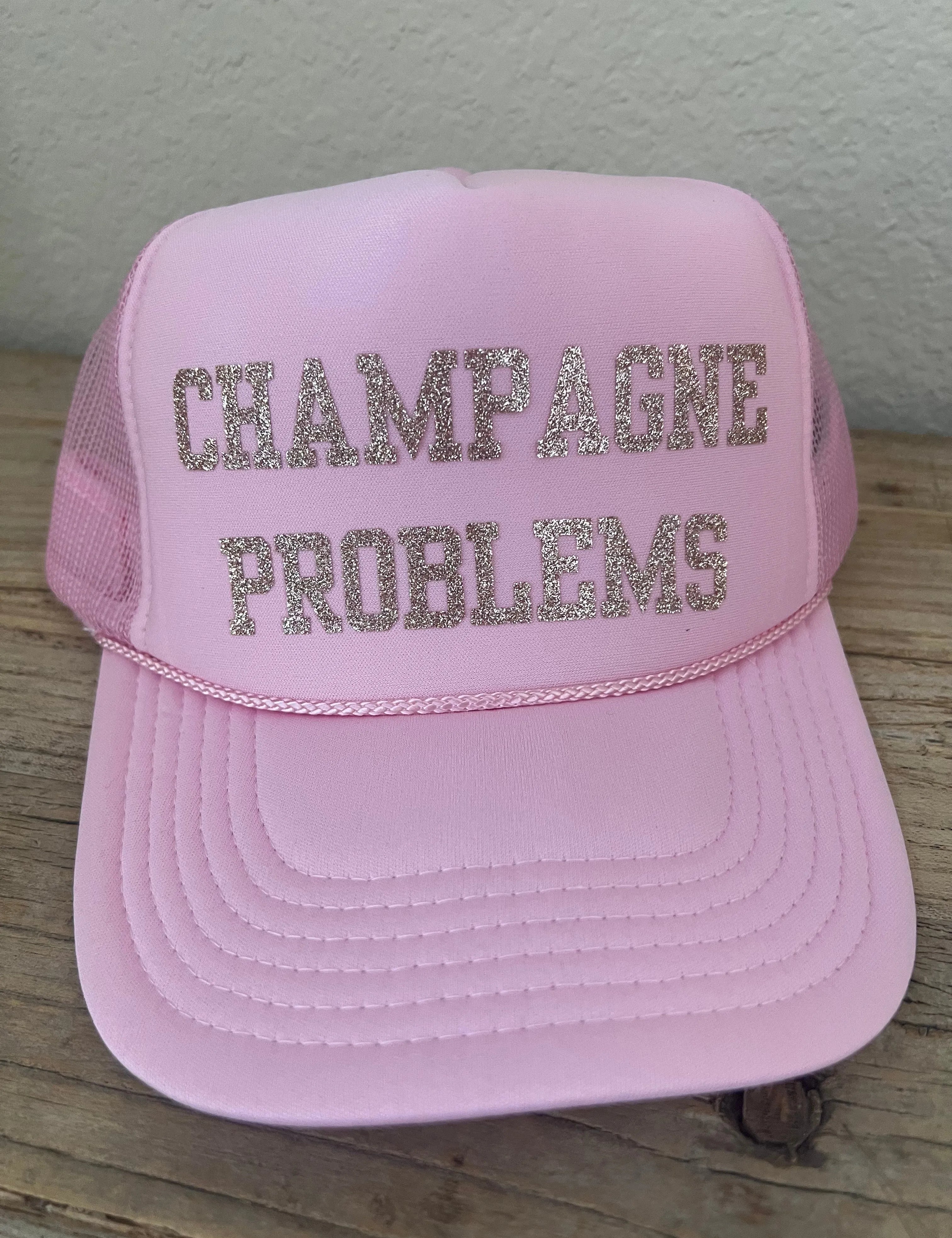 MALIBU HIPPIE Champagne Problems Trucker Hat on Simply Obsessed