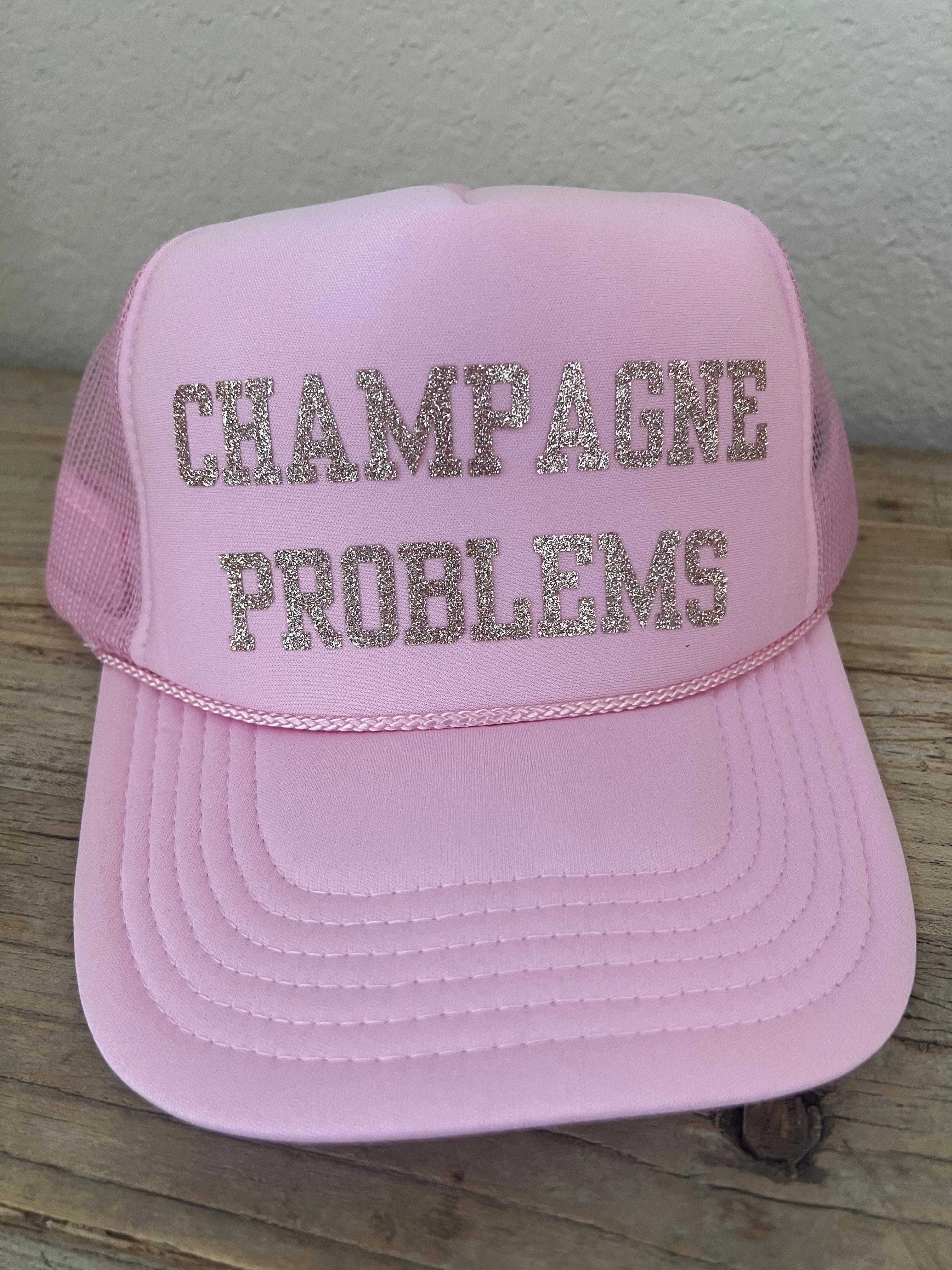 MALIBU HIPPIE Champagne Problems Trucker Hat on Simply Obsessed