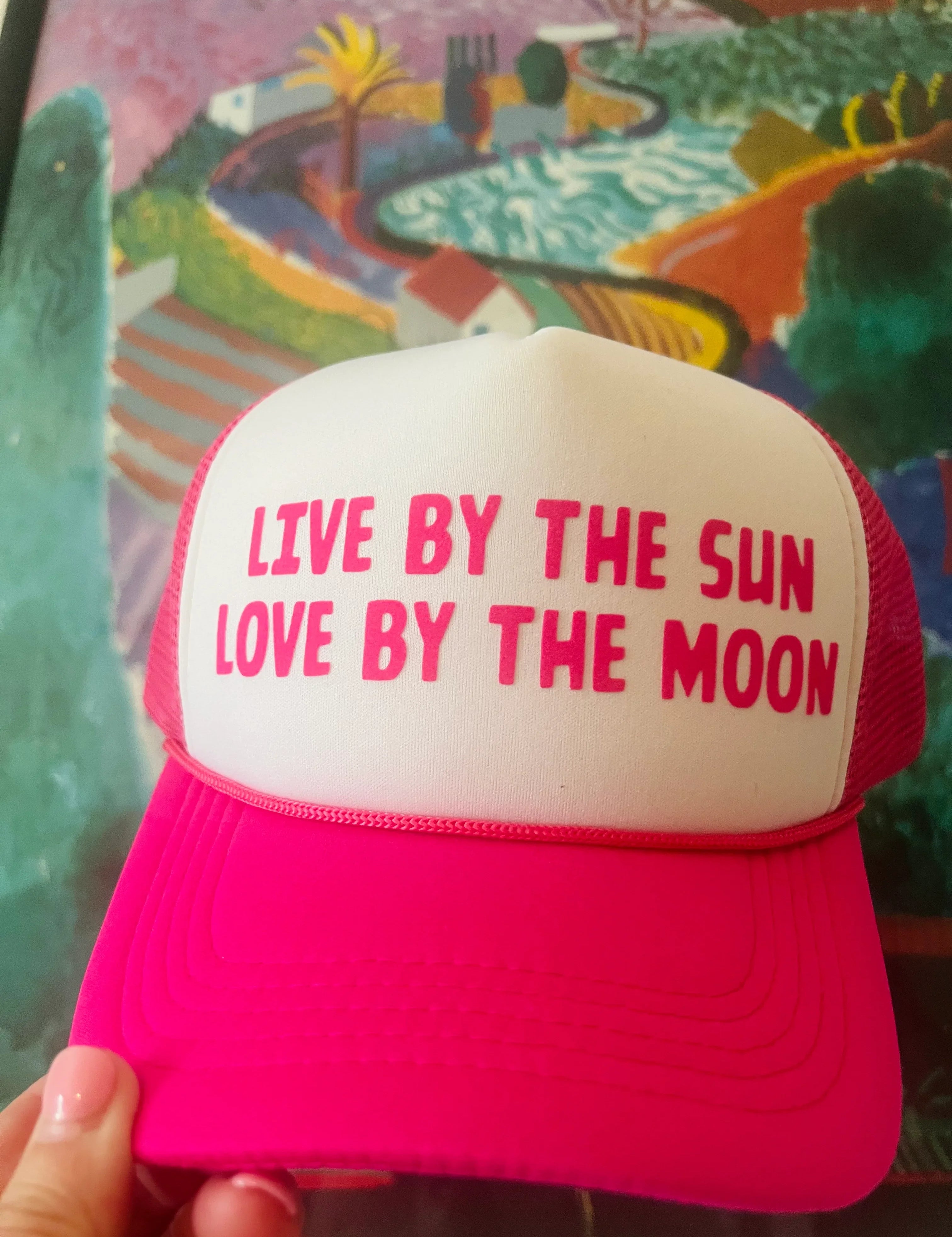 MALIBU HIPPIE Live By The Sun, Love By The Moon Trucker Hat on Simply Obsessed
