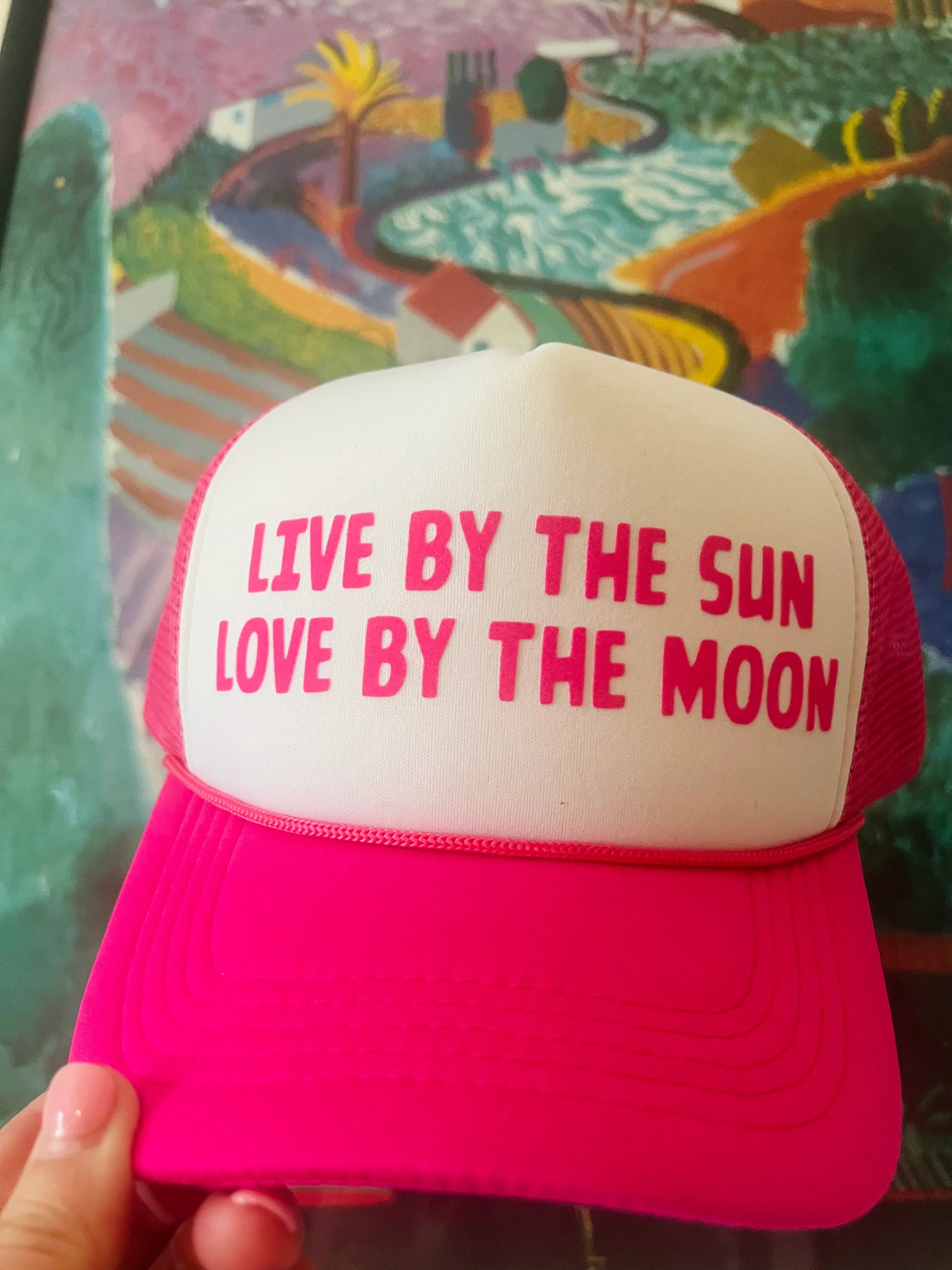 MALIBU HIPPIE Live By The Sun, Love By The Moon Trucker Hat on Simply Obsessed