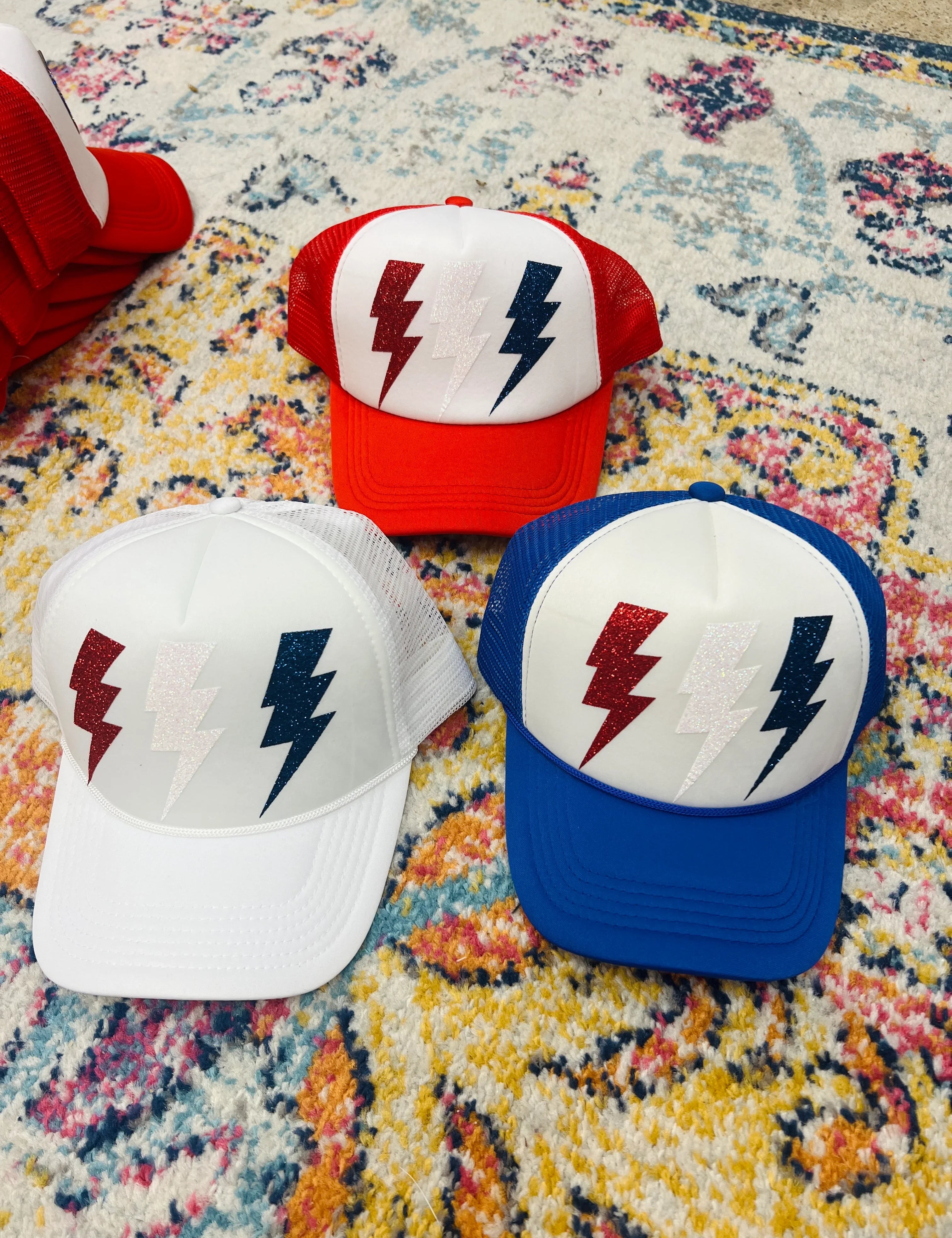 MALIBU HIPPIE Patriotic Bolt Trucker Hats on Simply Obsessed