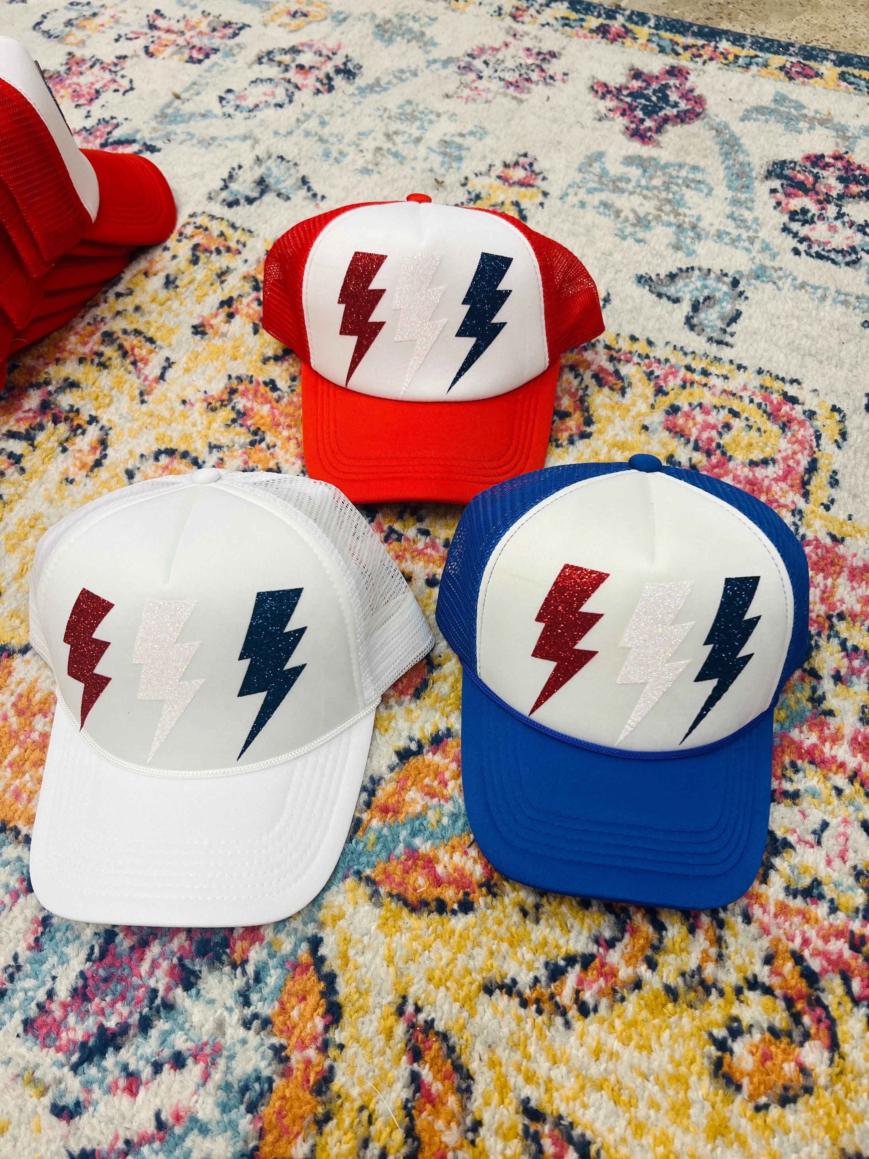 MALIBU HIPPIE Patriotic Bolt Trucker Hats on Simply Obsessed