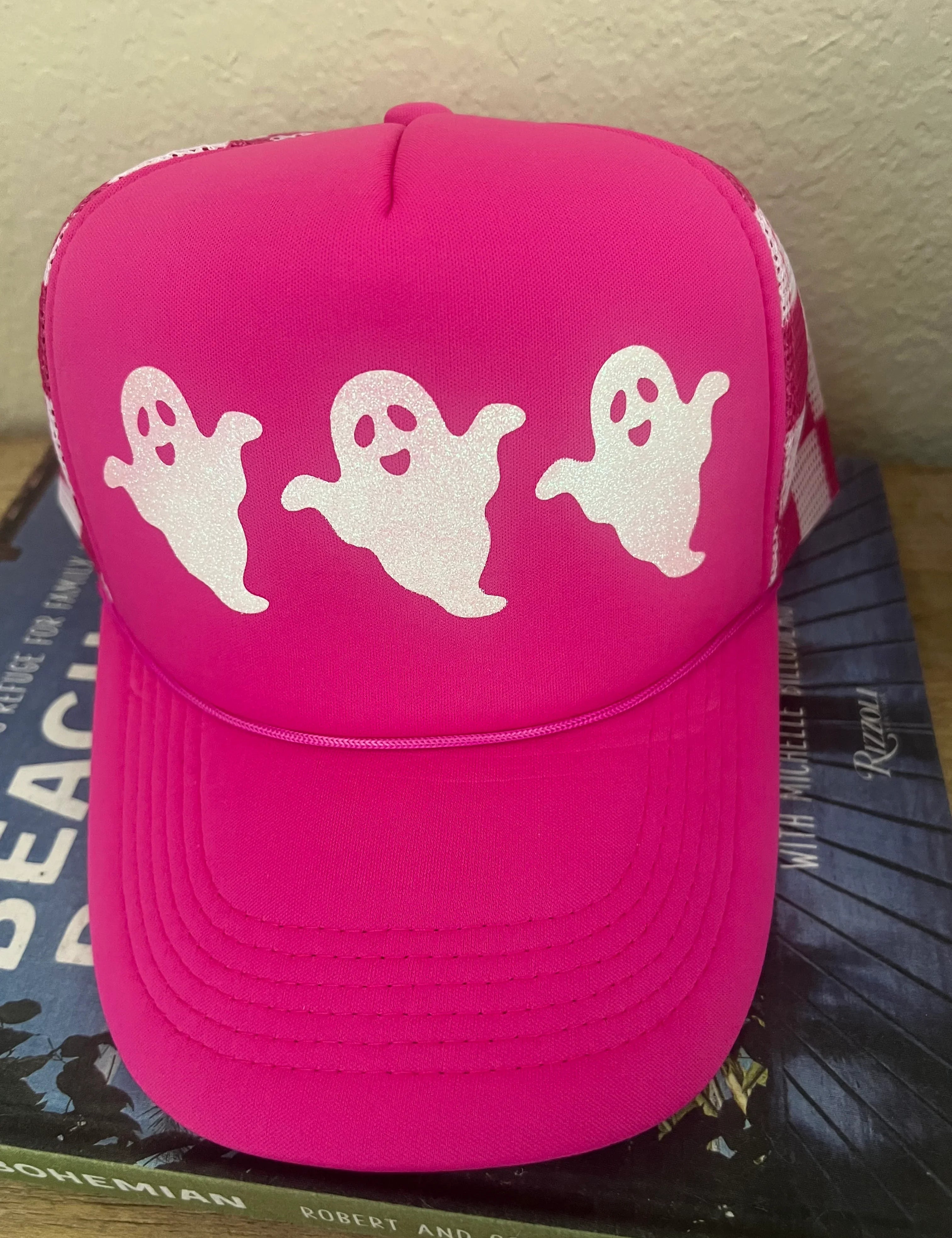 MALIBU HIPPIE Triple Glitter Ghost Checkered Trucker Hat on Simply Obsessed