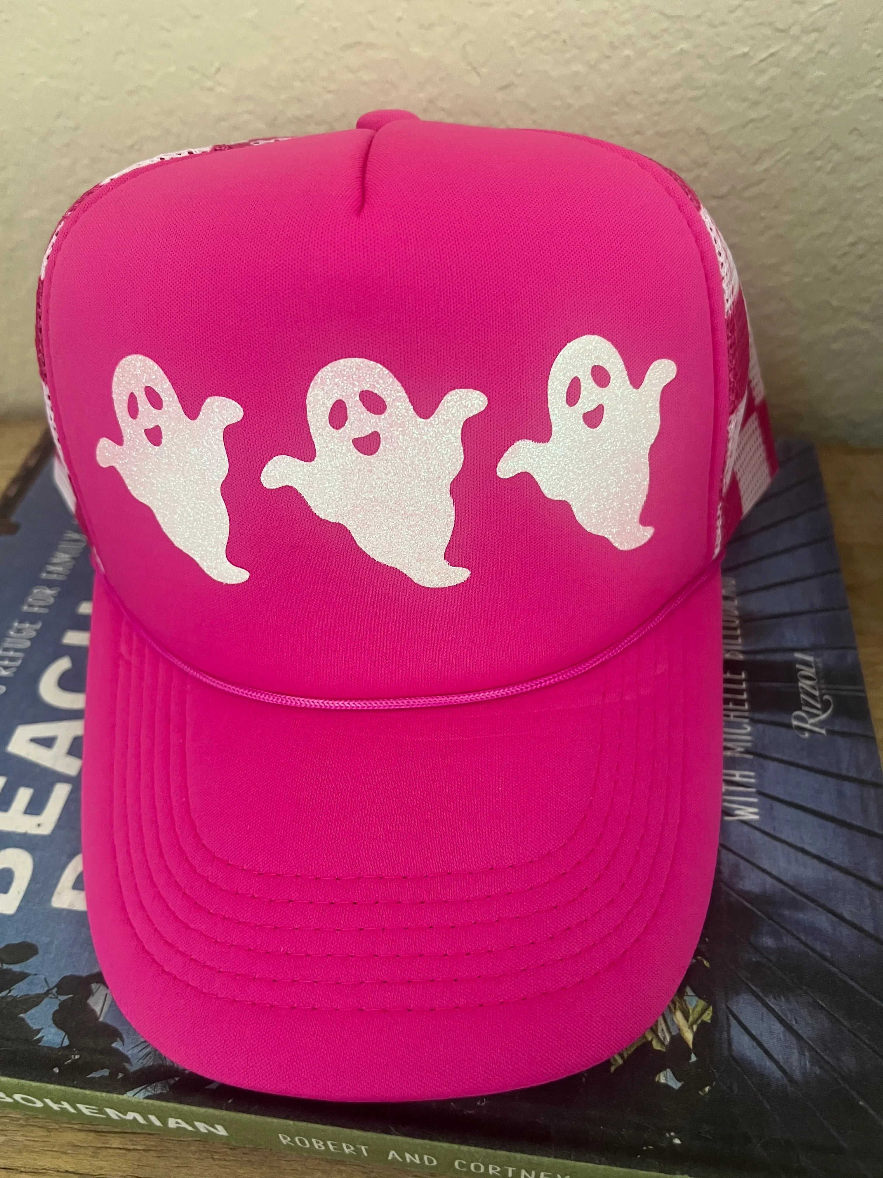 MALIBU HIPPIE Triple Glitter Ghost Checkered Trucker Hat on Simply Obsessed