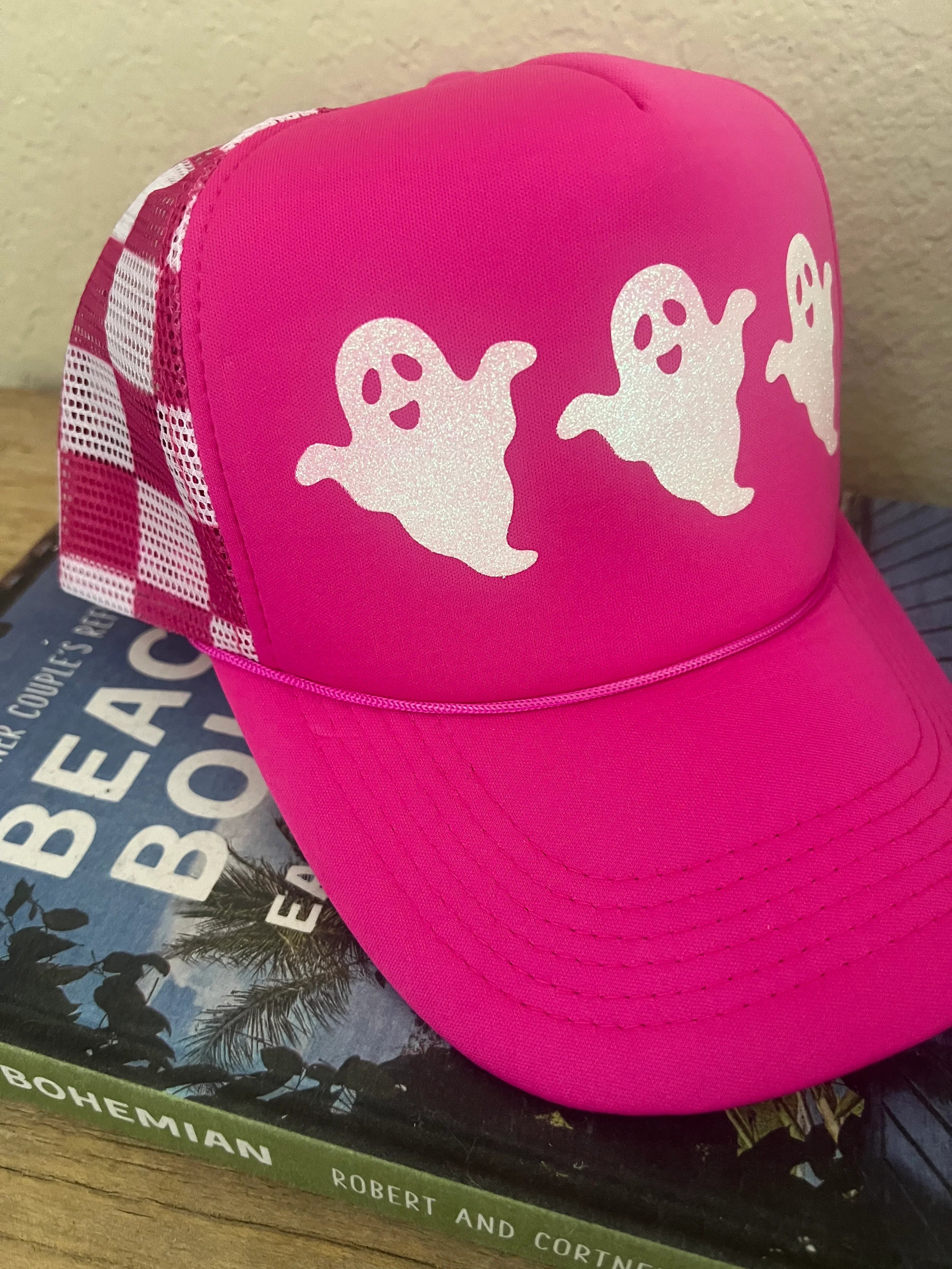 MALIBU HIPPIE Triple Glitter Ghost Checkered Trucker Hat on Simply Obsessed