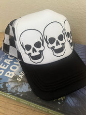 MALIBU HIPPIE Triple Glitter Skull Checkered Trucker Hat on Simply Obsessed