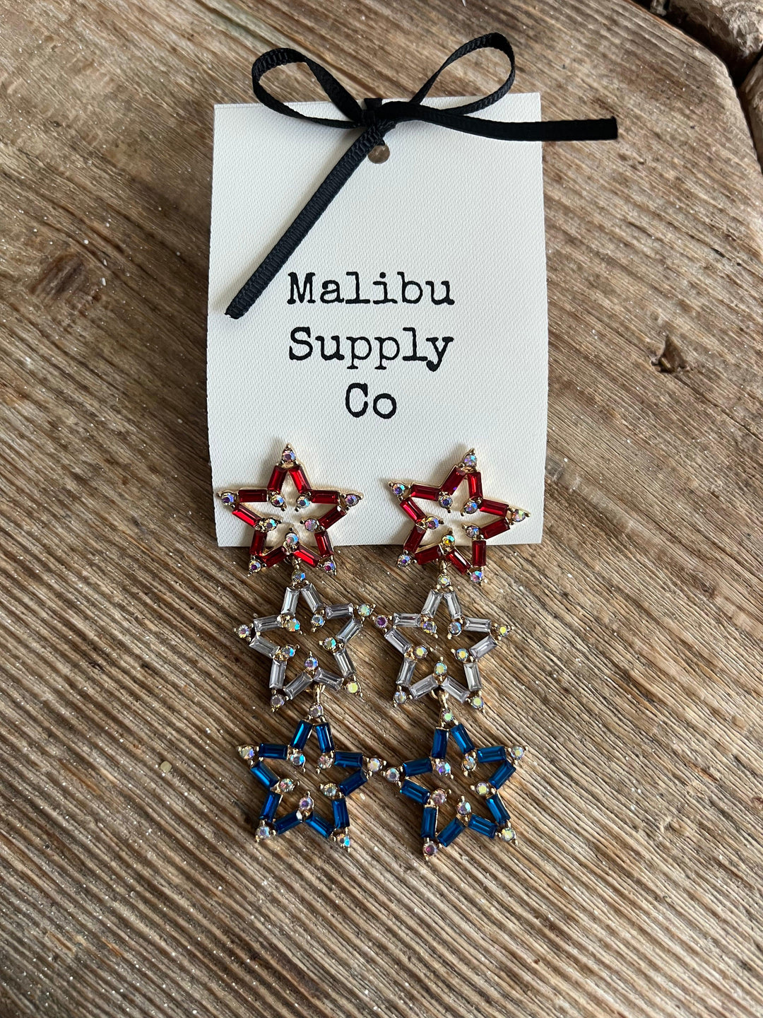 MALIBU SUPPLY CO Triple Star Gemstone Earrings on Simply Obsessed