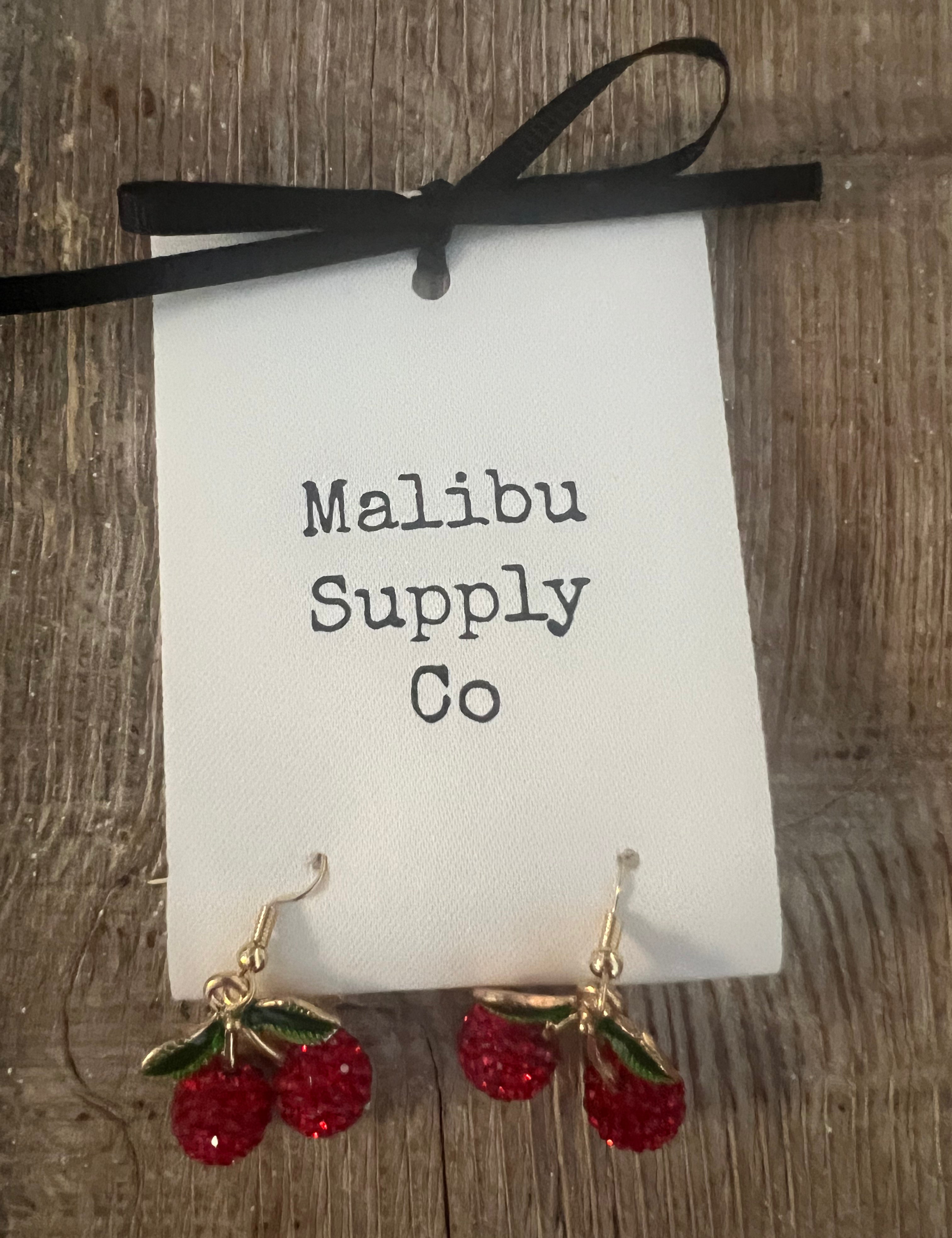 MALIBU SUPPLY Rhinestone Cherry Earrings on Simply Obsessed