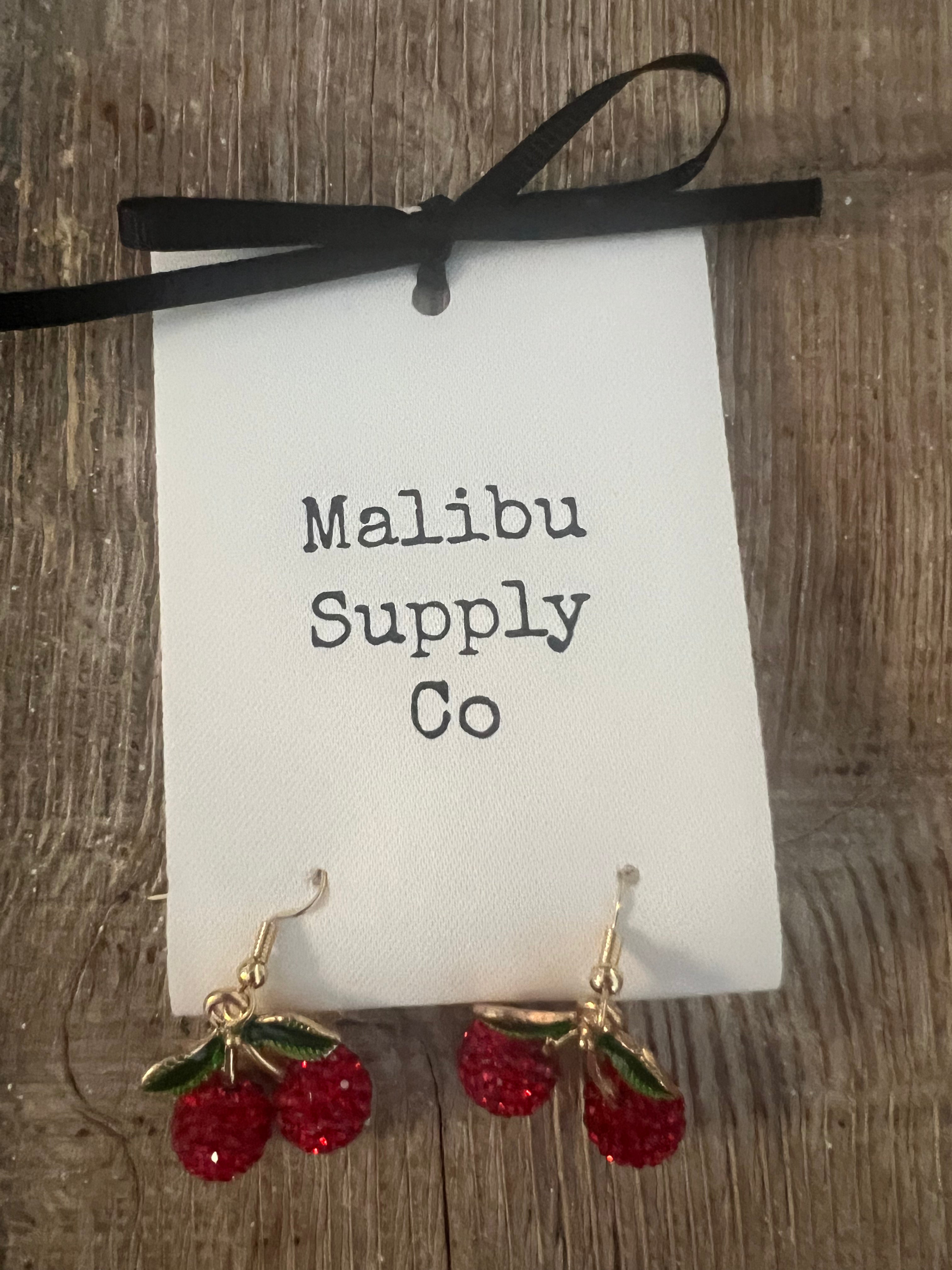MALIBU SUPPLY Rhinestone Cherry Earrings on Simply Obsessed