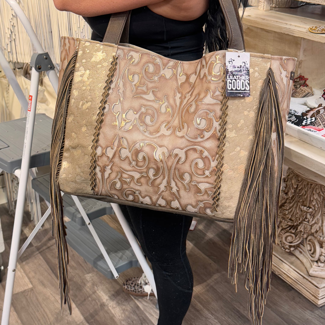 *MARKET SPECIAL* KIG Stella Braided Tan Floral w/ Fringe Bag on Simply Obsessed