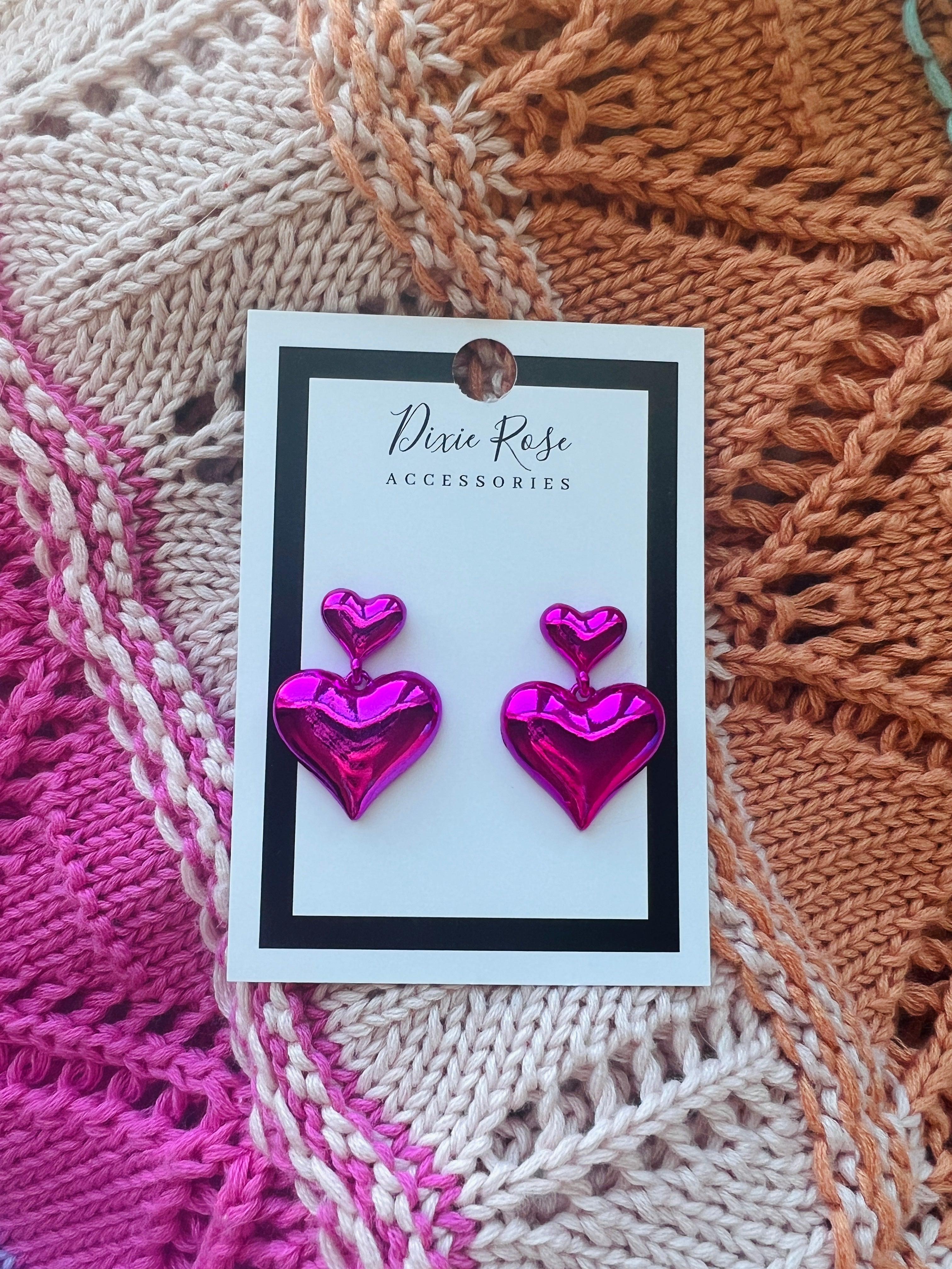 Metallic Pink Heart Earrings on Simply Obsessed