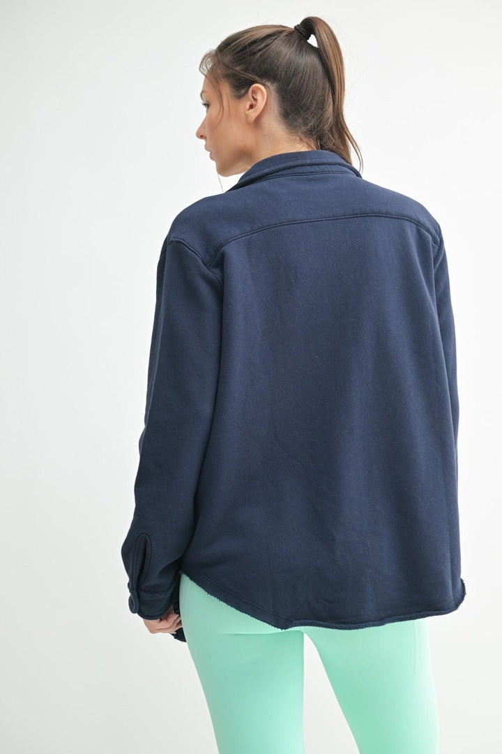 MONO B Distressed Buttonup Outerwear - NAVY on Simply Obsessed