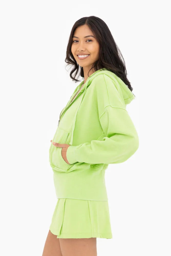 MONO B Fleece Hoodie w/ Tapered Sleeves - GREEN GLOW on Simply Obsessed