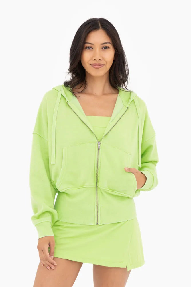 MONO B Fleece Hoodie w/ Tapered Sleeves - GREEN GLOW on Simply Obsessed