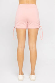 MONO B Fleece Side Cinch Lounge Shorts - ROSE on Simply Obsessed