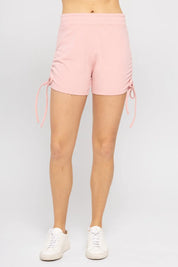 MONO B Fleece Side Cinch Lounge Shorts - ROSE on Simply Obsessed