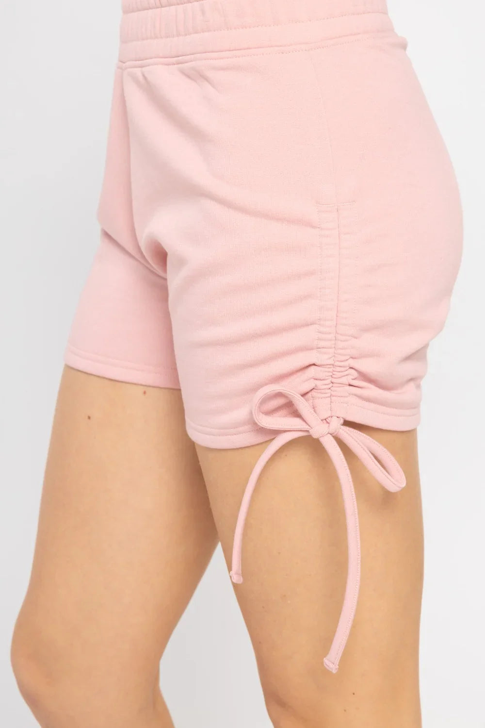 MONO B Fleece Side Cinch Lounge Shorts - ROSE on Simply Obsessed