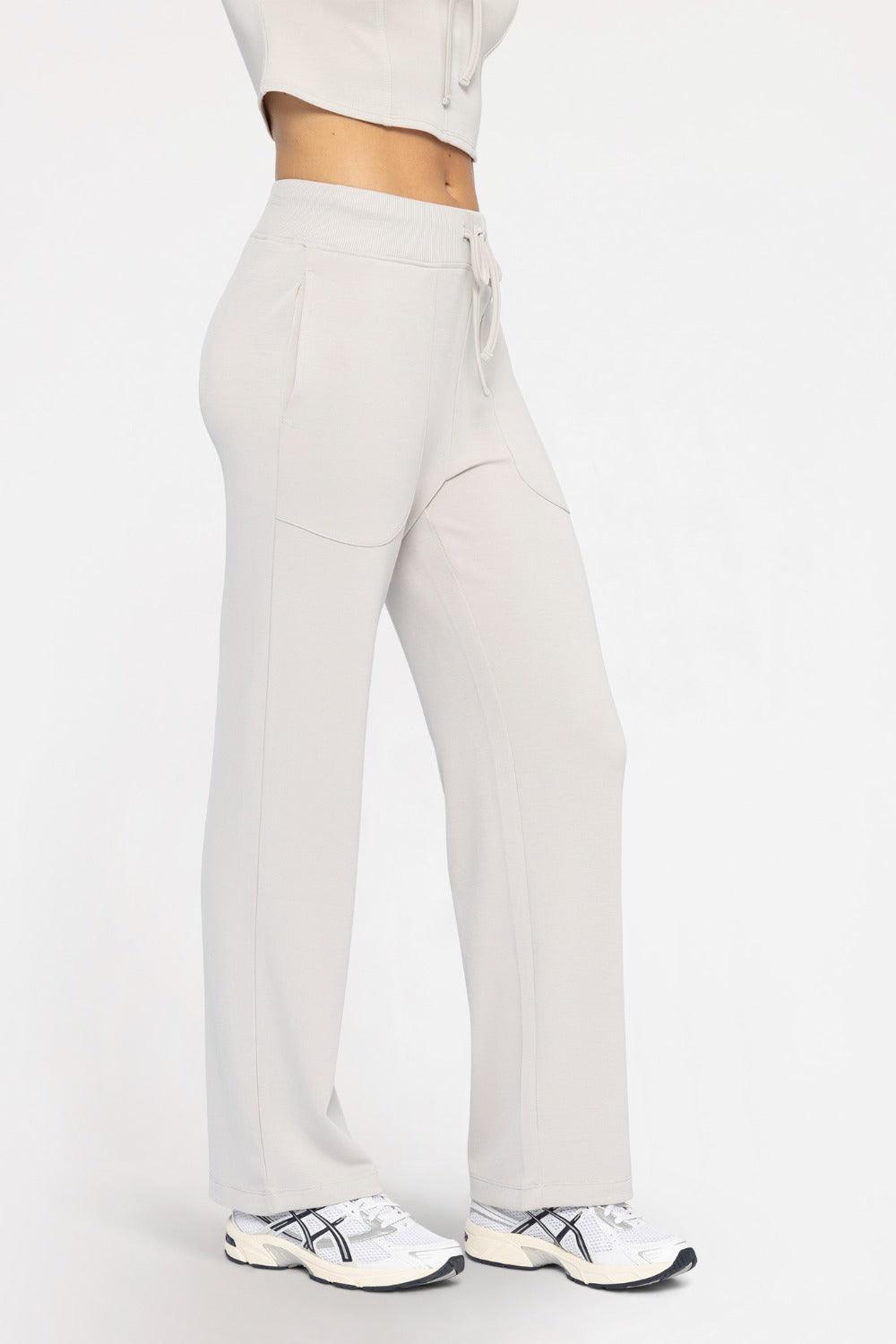 MONO B Silky Smooth Drawstring Pants - PALE GREY on Simply Obsessed