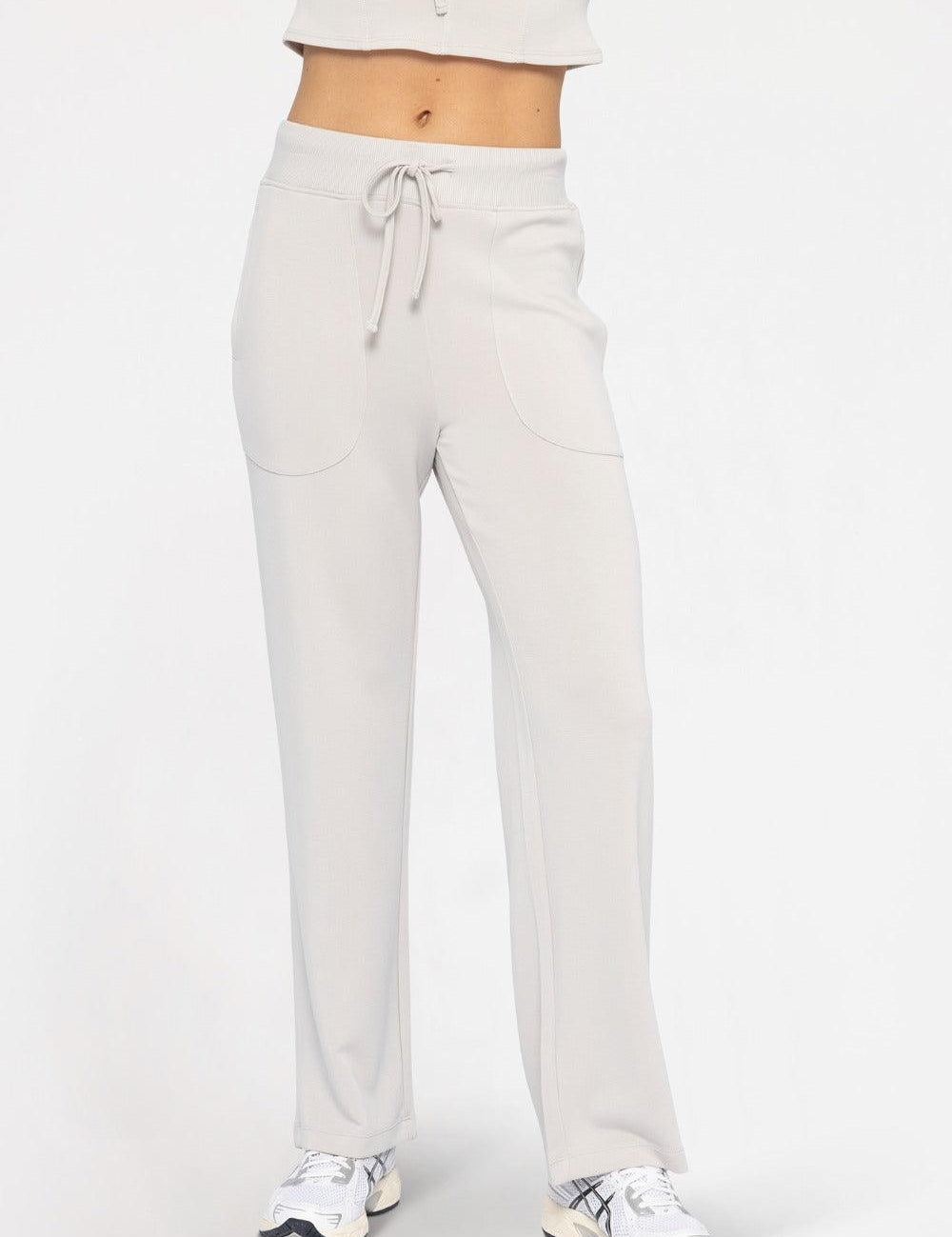 MONO B Silky Smooth Drawstring Pants - PALE GREY on Simply Obsessed