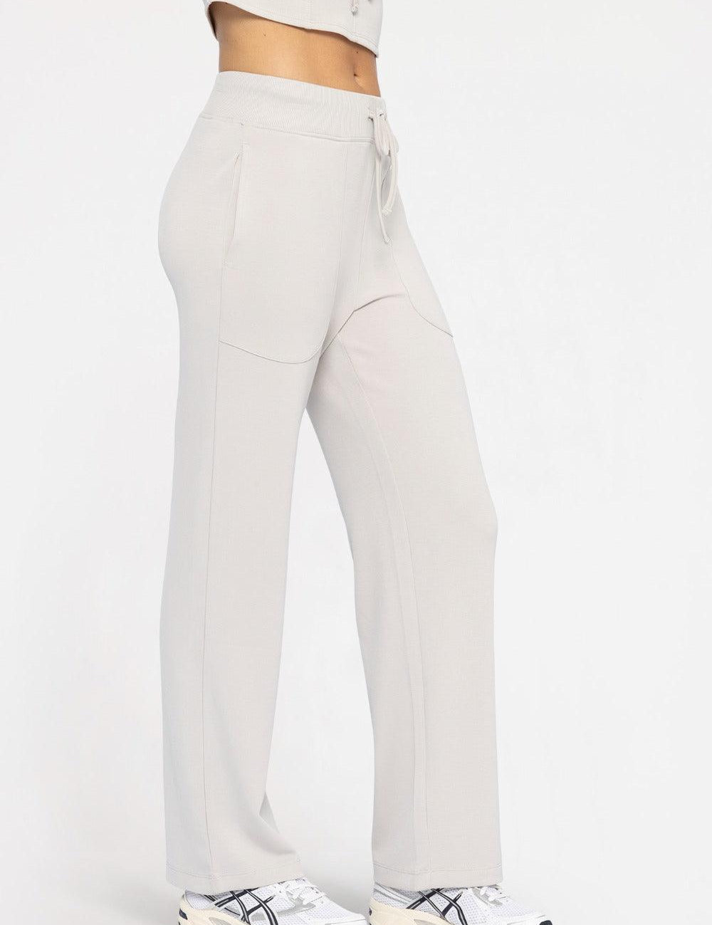 MONO B Silky Smooth Drawstring Pants - PALE GREY on Simply Obsessed
