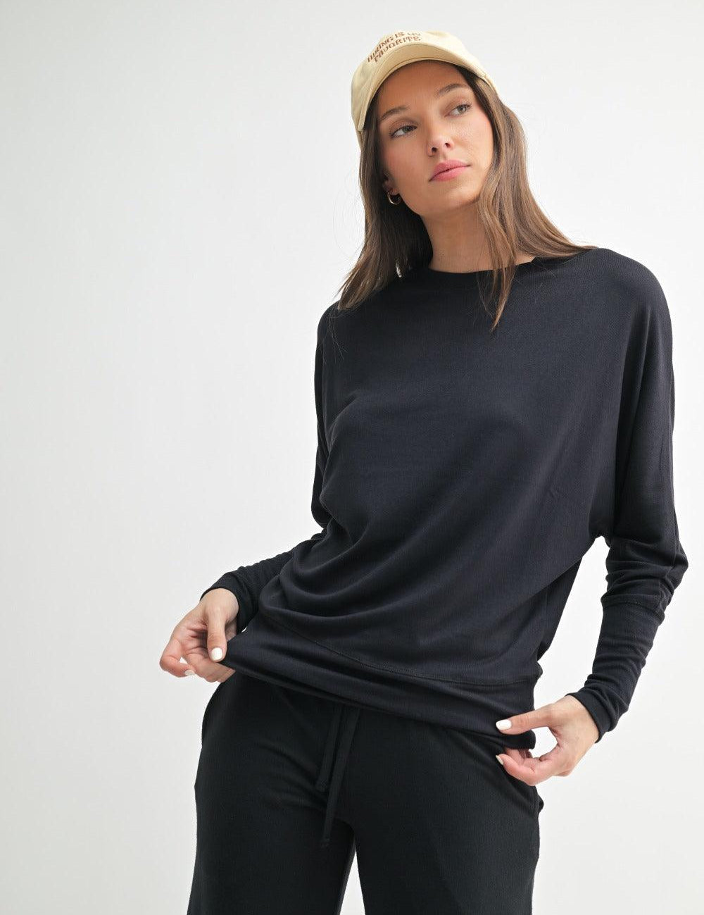 MONO B Soft Knit Athletic Sweater - BLACK on Simply Obsessed